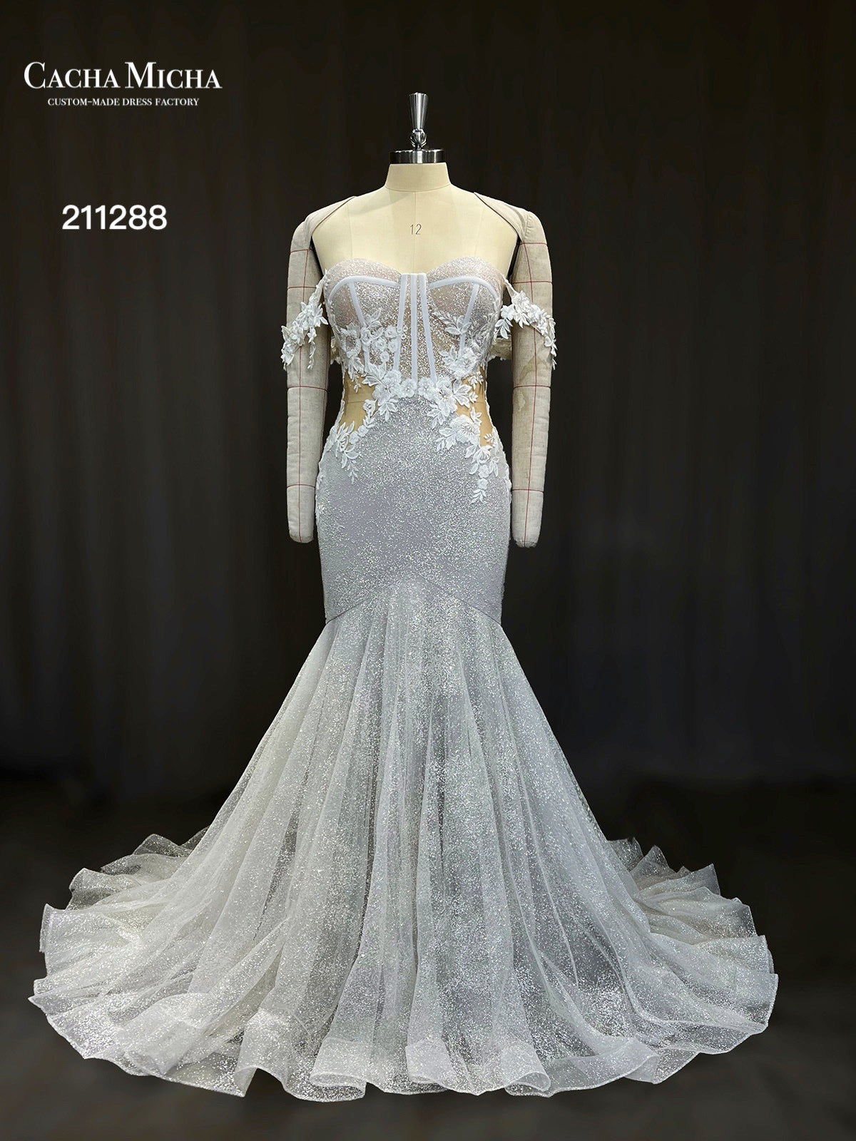 Stunning Shinny Glitter Lace Mermaid Wedding dress 211288