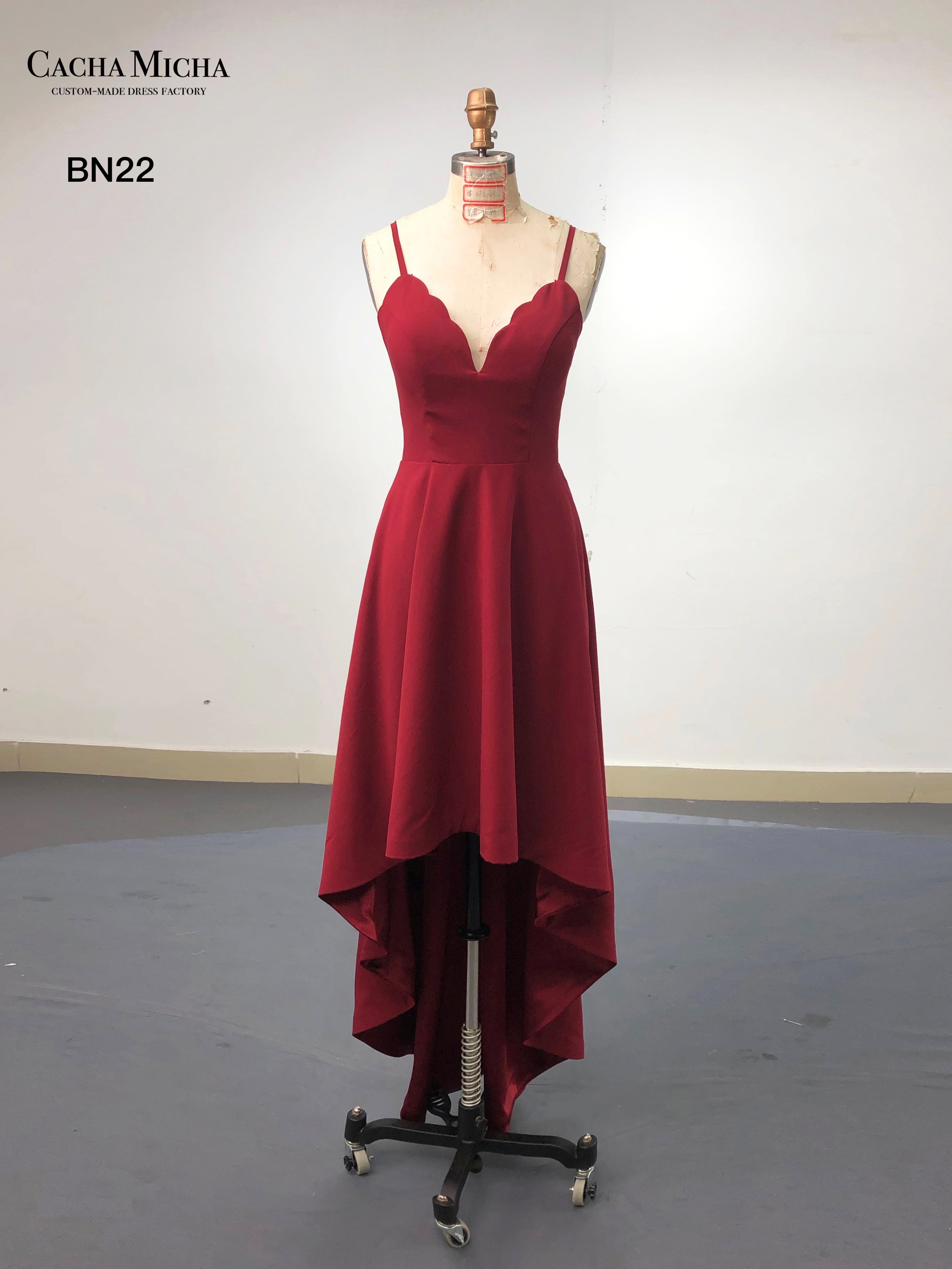 Burgundy Crepe Short Front Long Back Bridesmaid Dress BN22