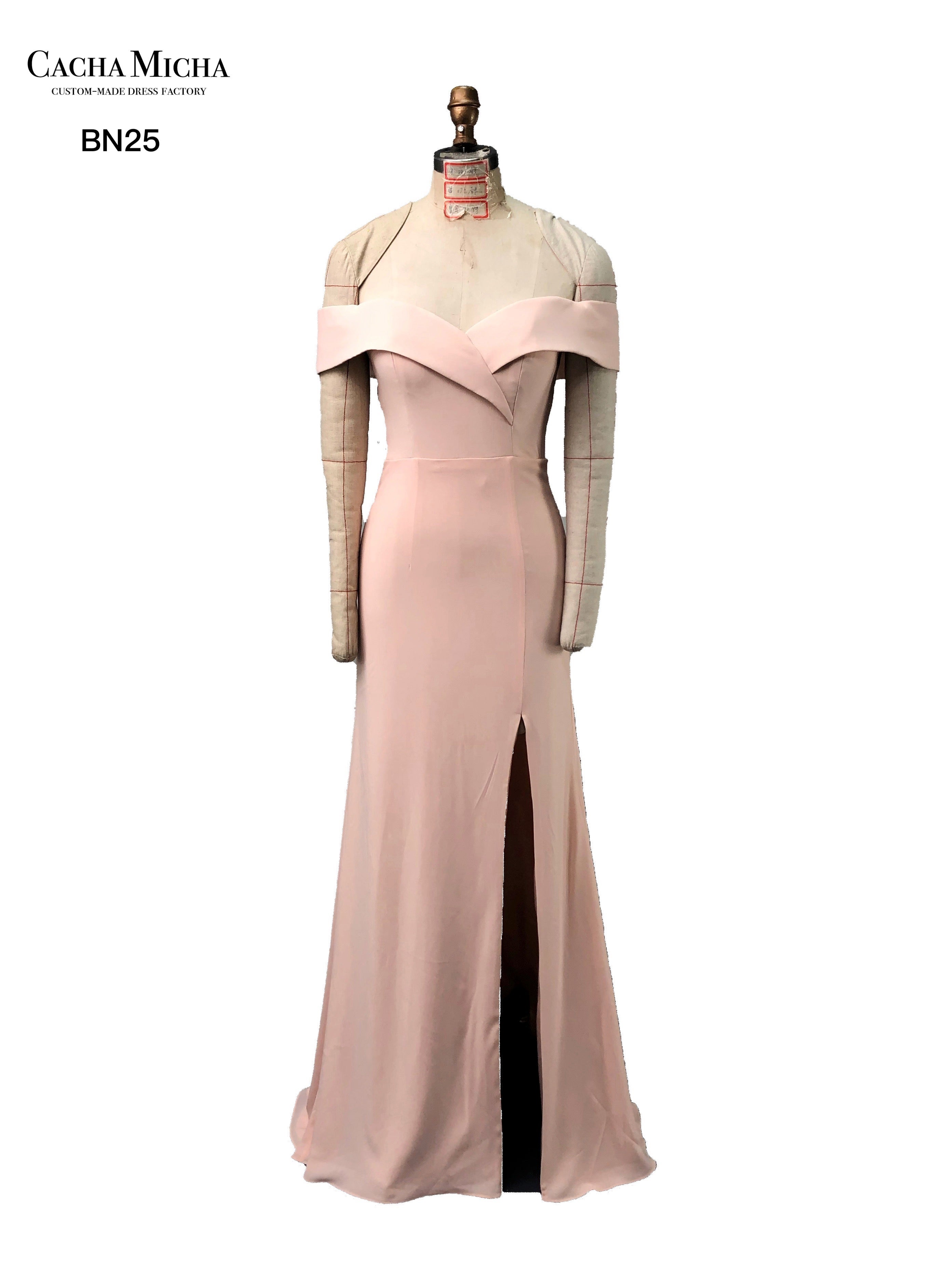 Off Shoulder Pink Crepe Bridesmaid Dress BN25