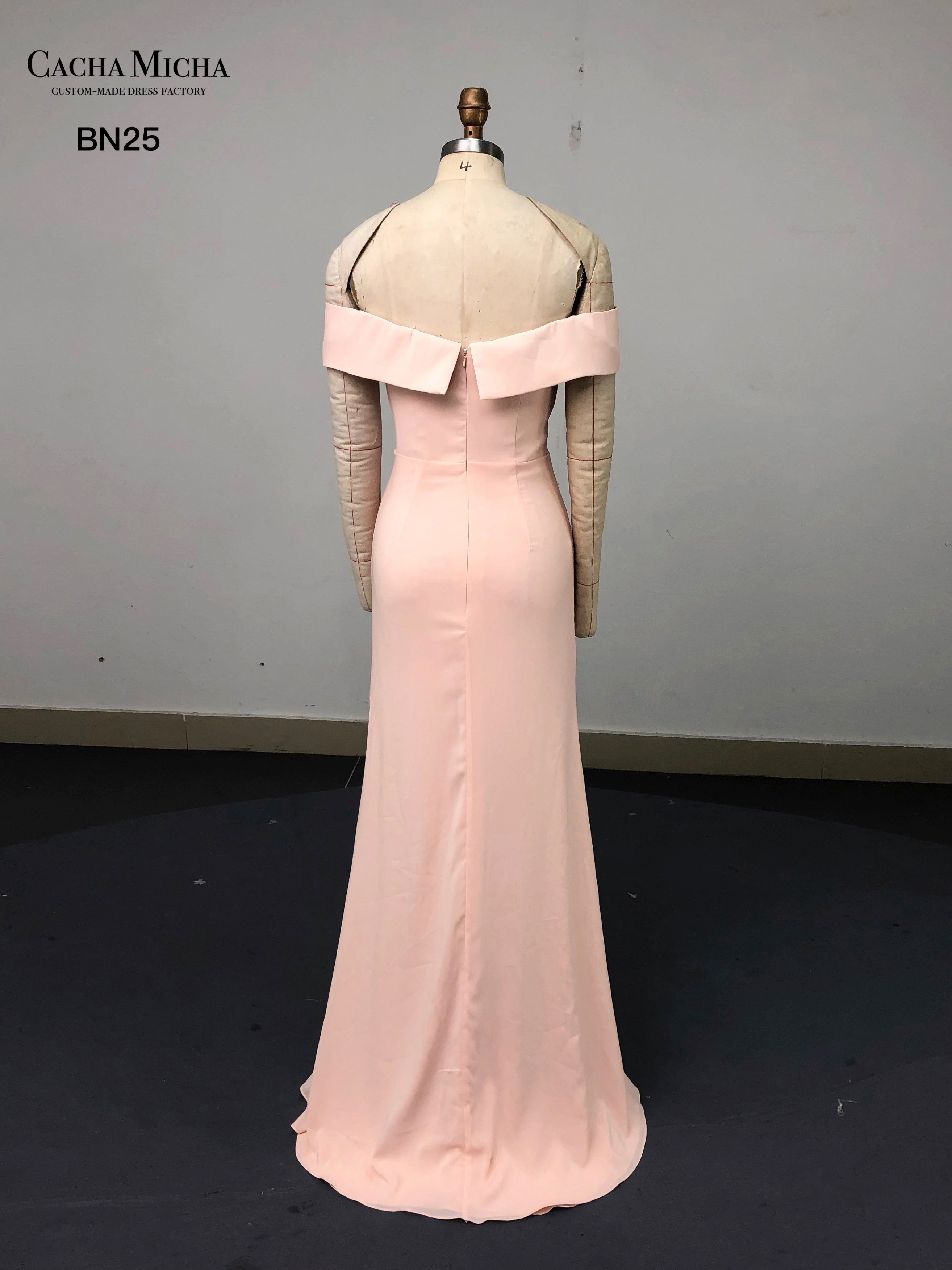 Off Shoulder Pink Crepe Bridesmaid Dress BN25