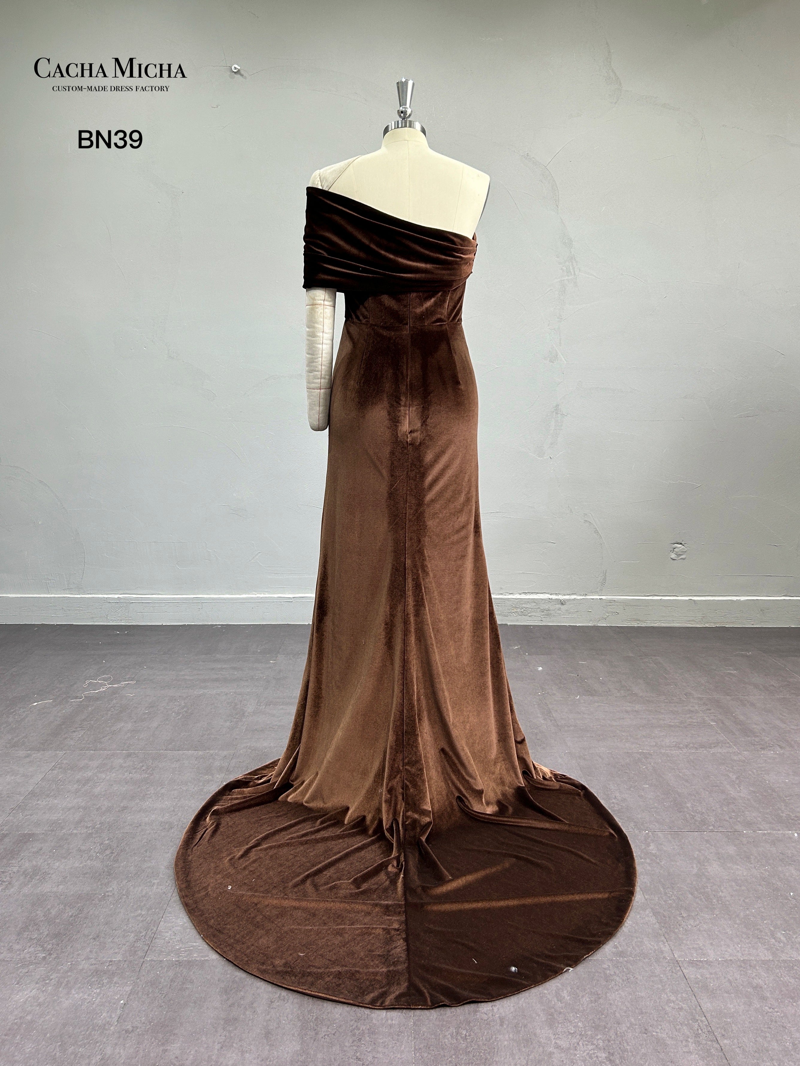 One Shoulder Wrap Velvet Bridesmaid Dress BN39