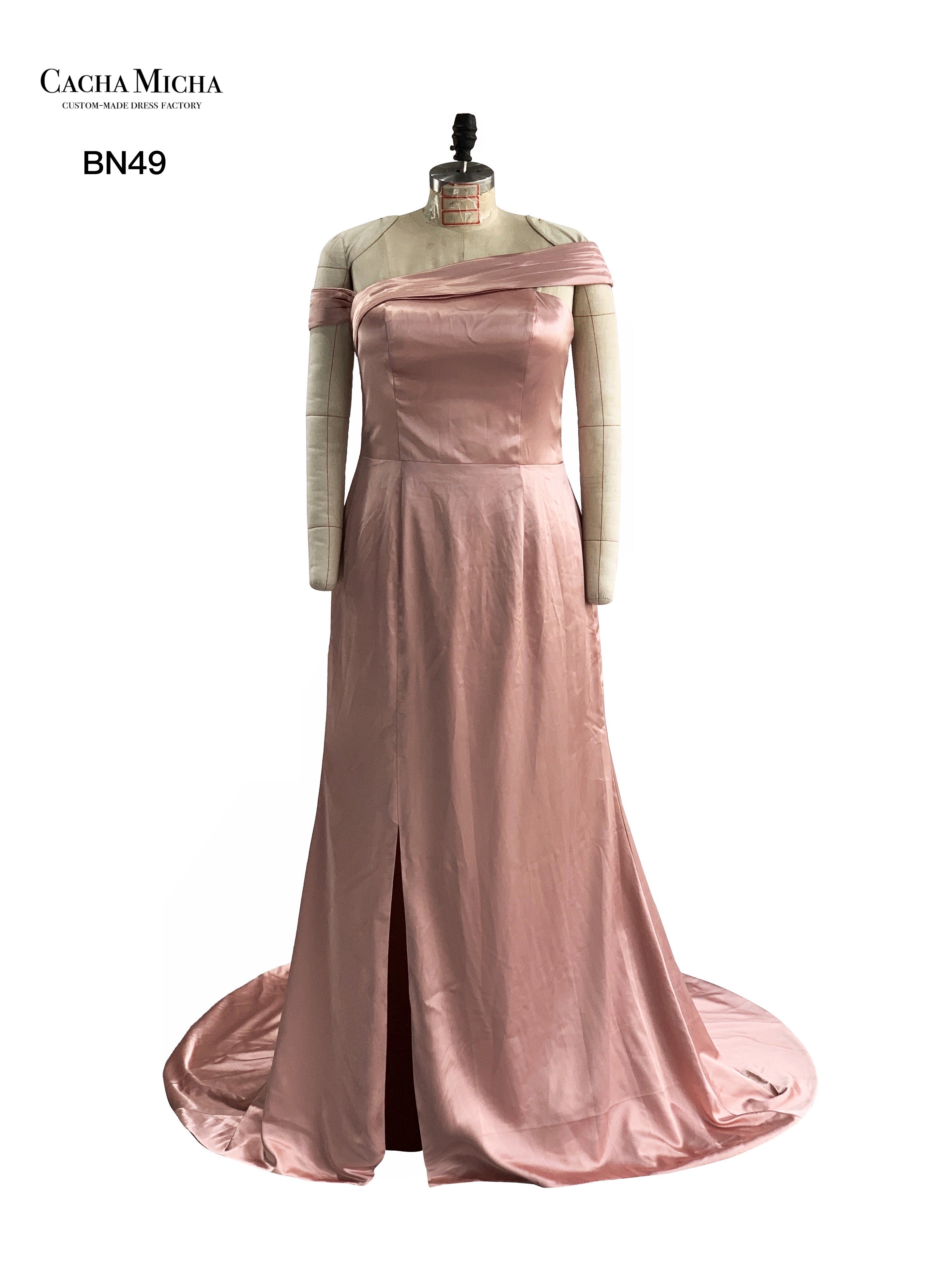 One Shoulder Dusty Pink Satin Bridesmaid Dress BN49