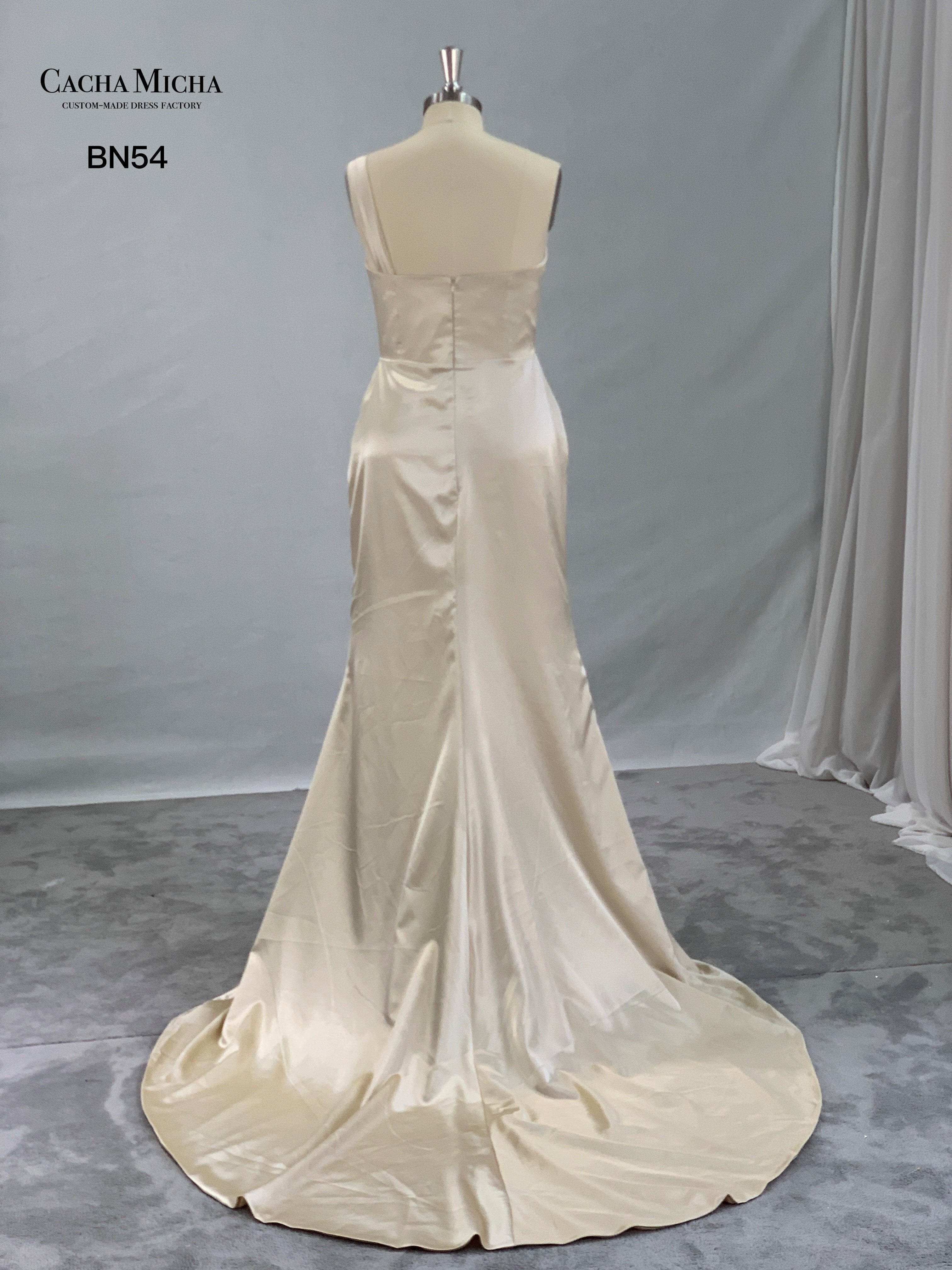One Shoulder Champagne Satin Bridesmaid Dress BN54