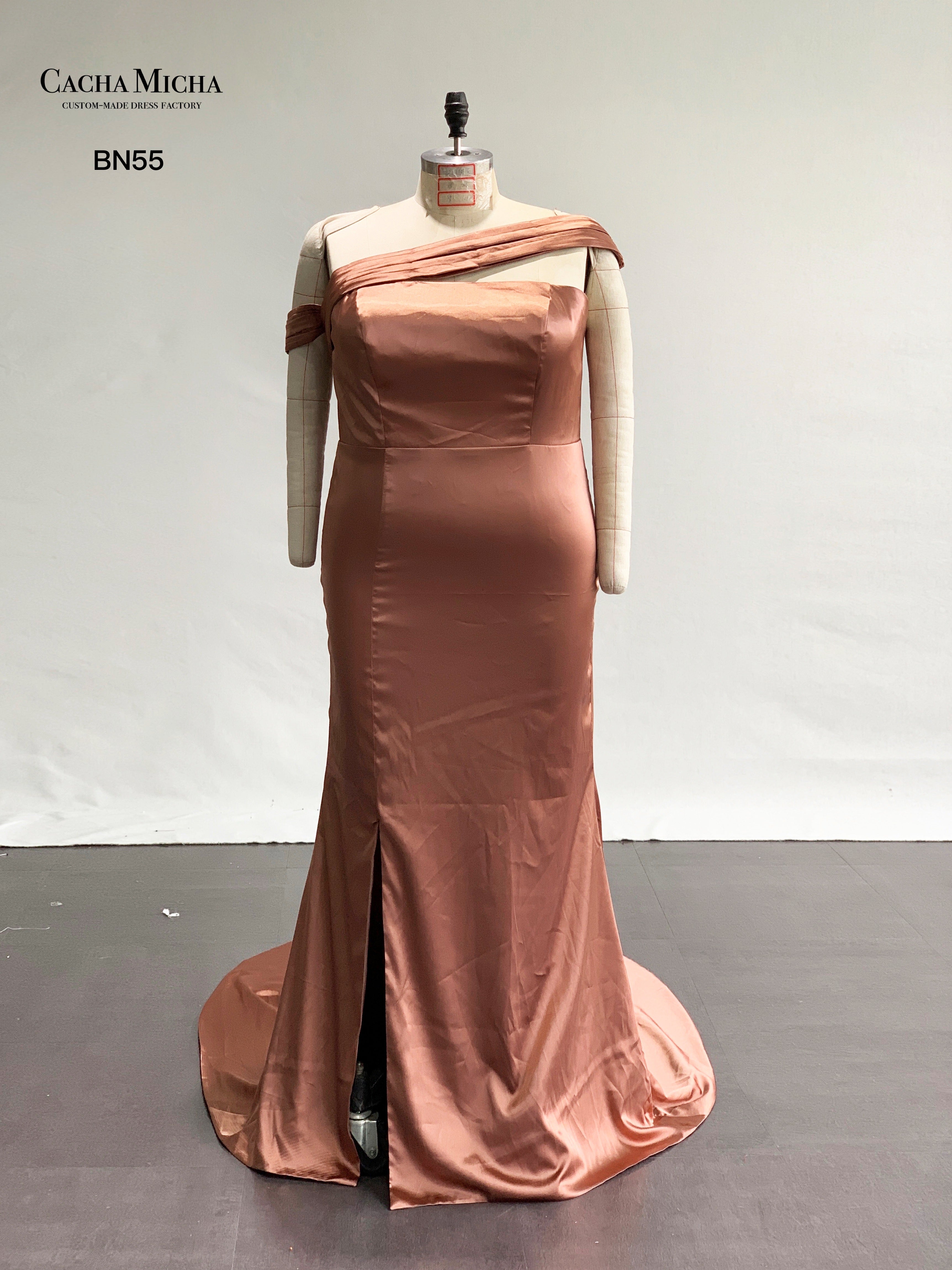 One Shoulder Straps Plus Size Bridesmaid Dress BN55