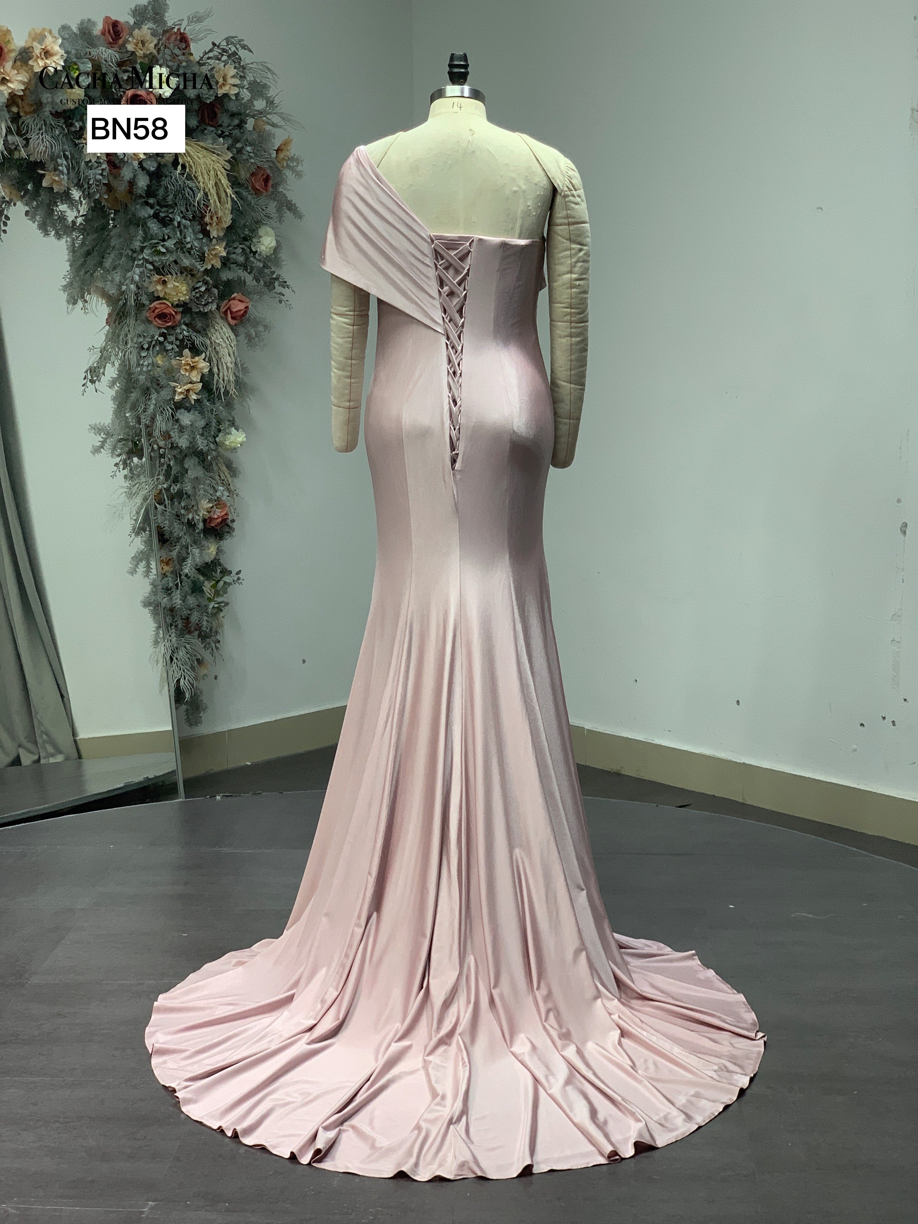 Dusty Pink One Shoulder Jersey Bridesmaid Dress BN58