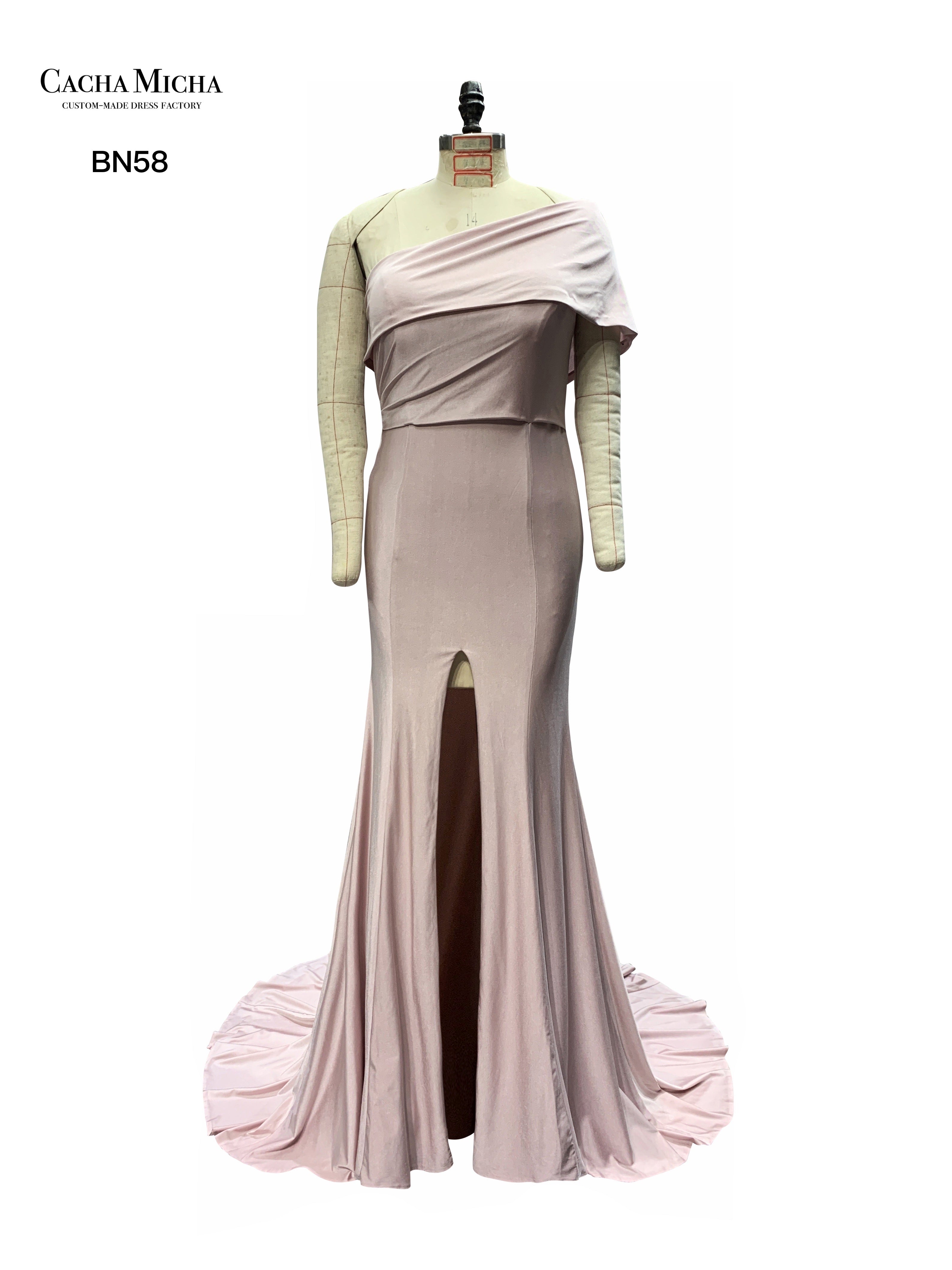 Dusty Pink One Shoulder Jersey Bridesmaid Dress BN58