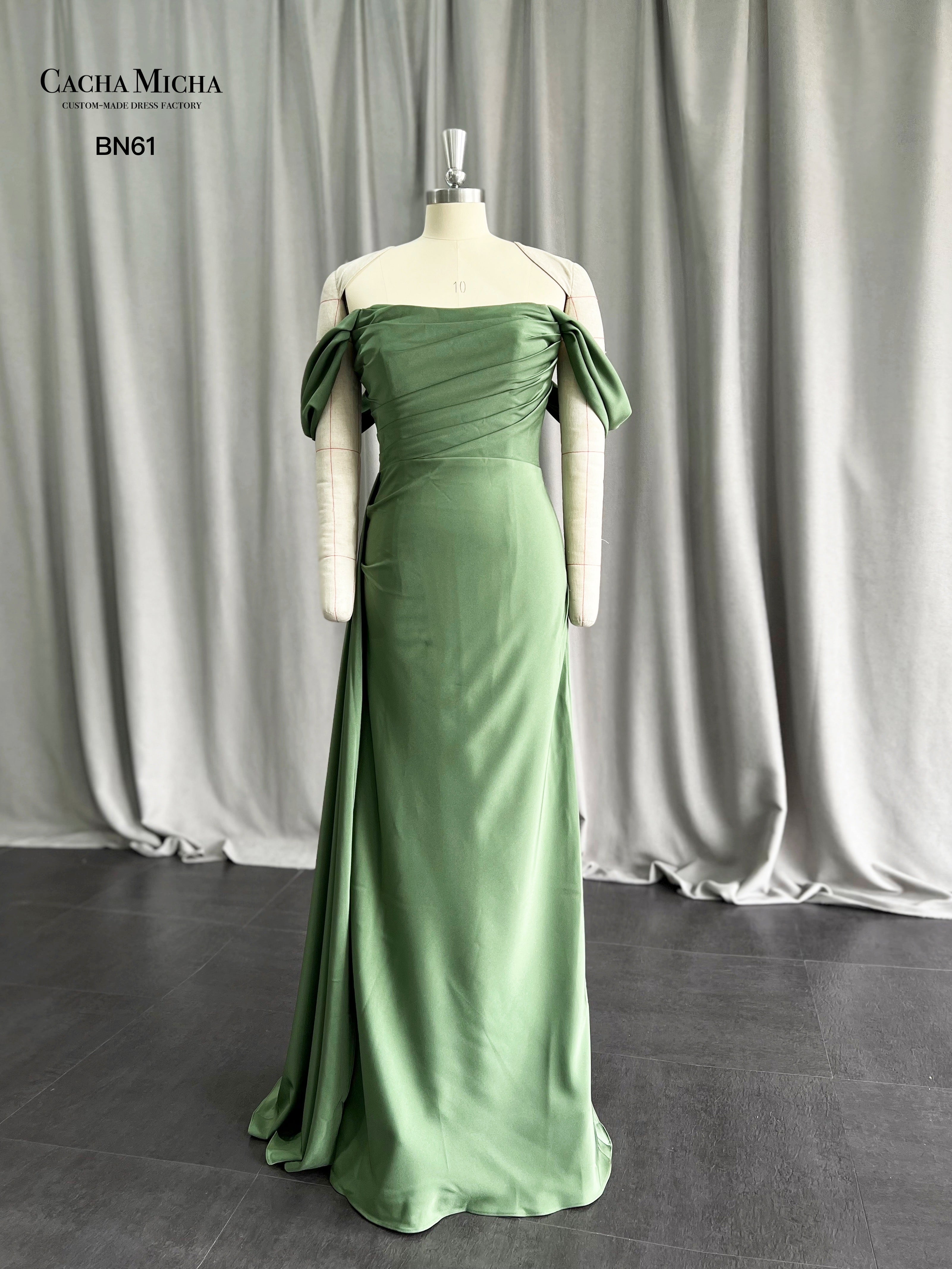 Off Shoulder Green Bridesmaid Dress BN61