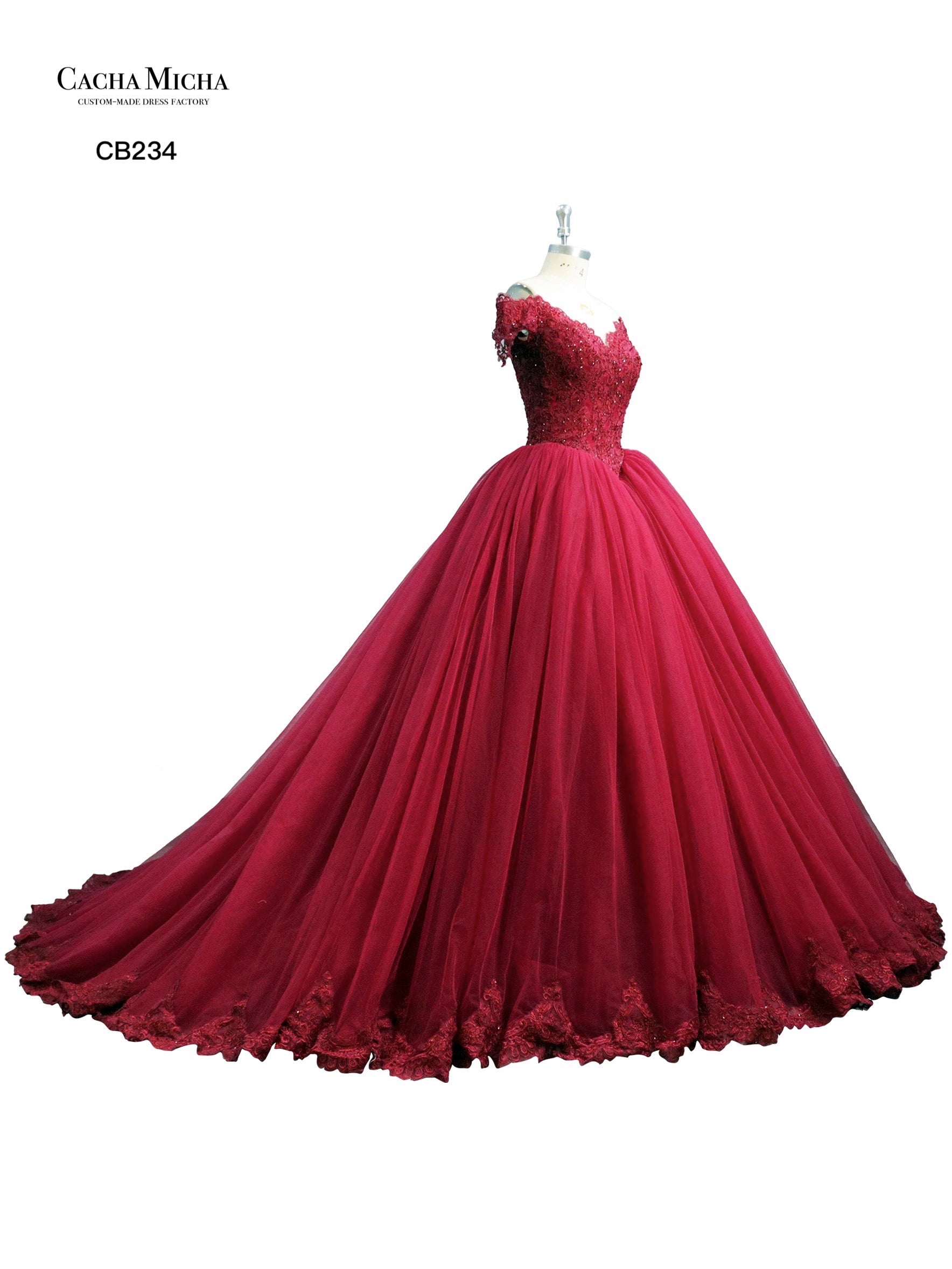 Beaded Lace Burgundy Red Ball Gown Prom Dress CB234