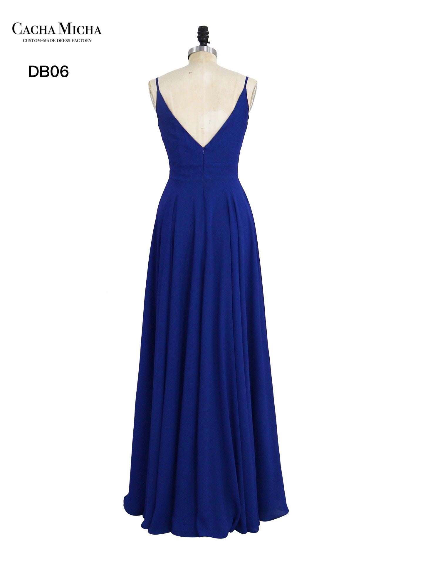 Spaghetti Straps Royal Blue Chiffon Bridesmaid Dress DB06