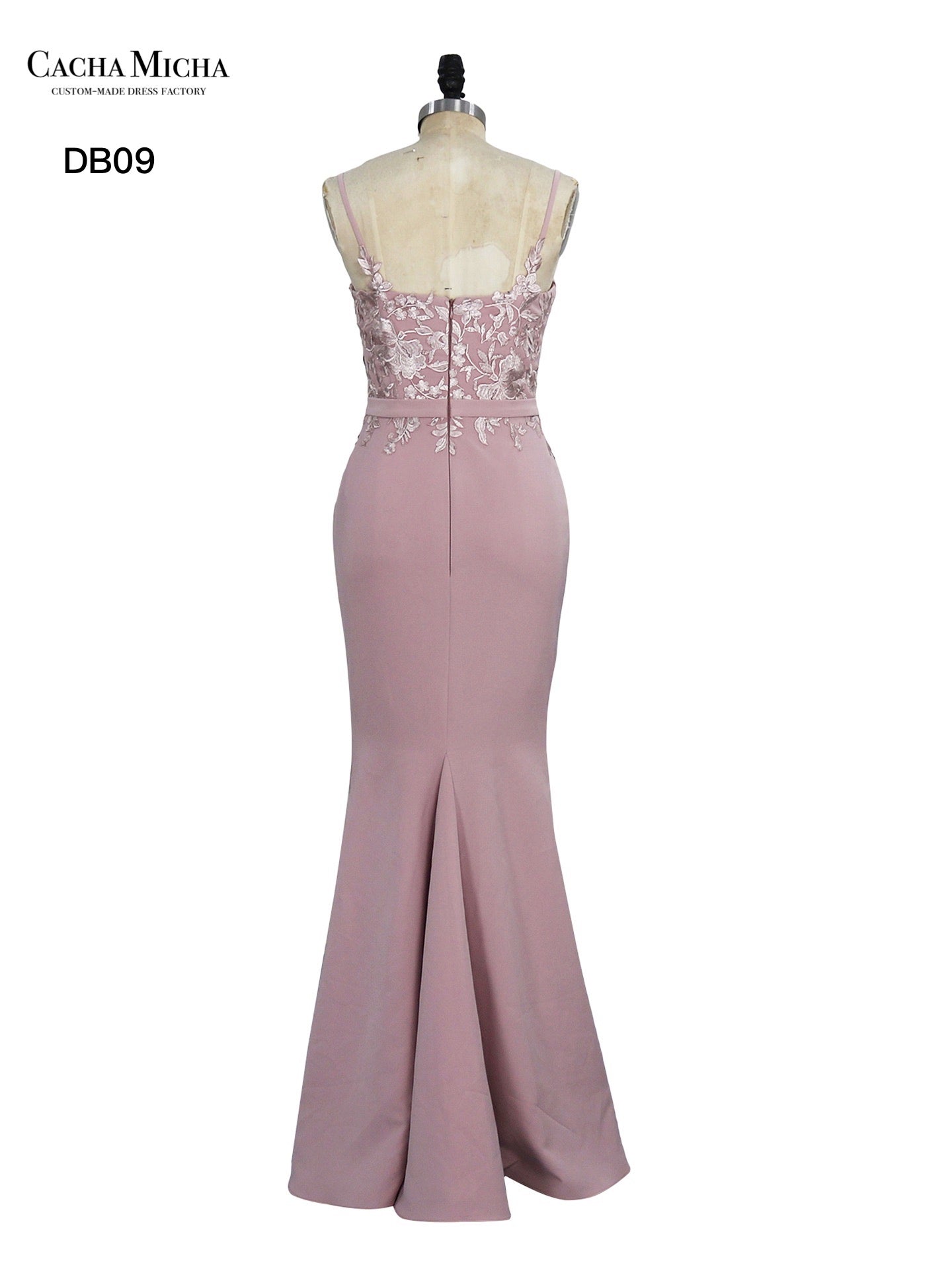 Lace Top Pearl Pink Crepe Bridesmaid Dress DB09