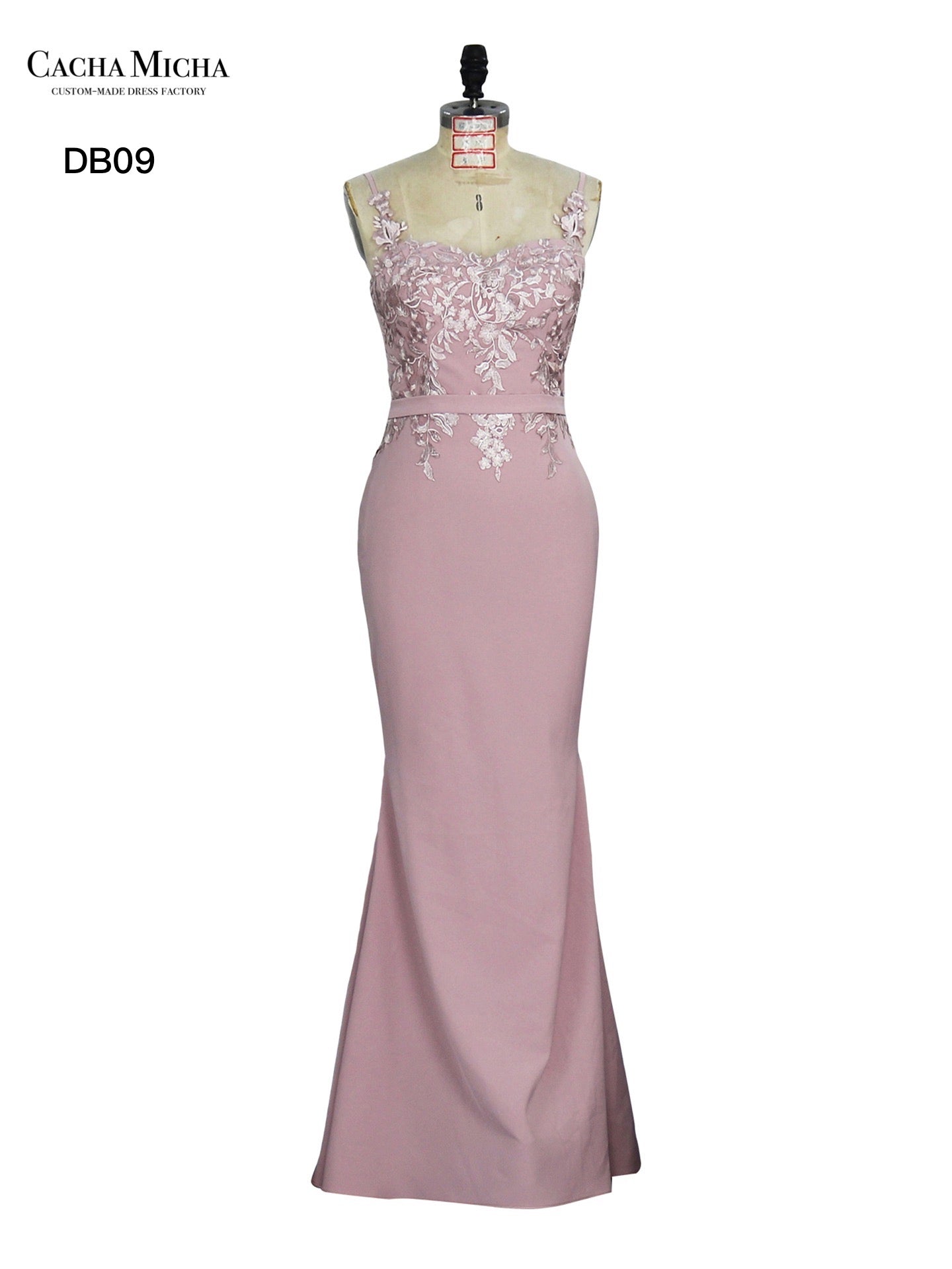 Lace Top Pearl Pink Crepe Bridesmaid Dress DB09