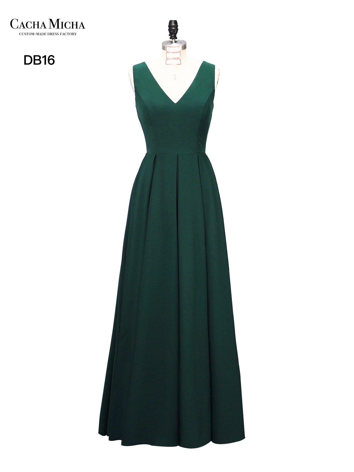 V Neck Emerald Green Crepe Bridesmaid Dress DB16