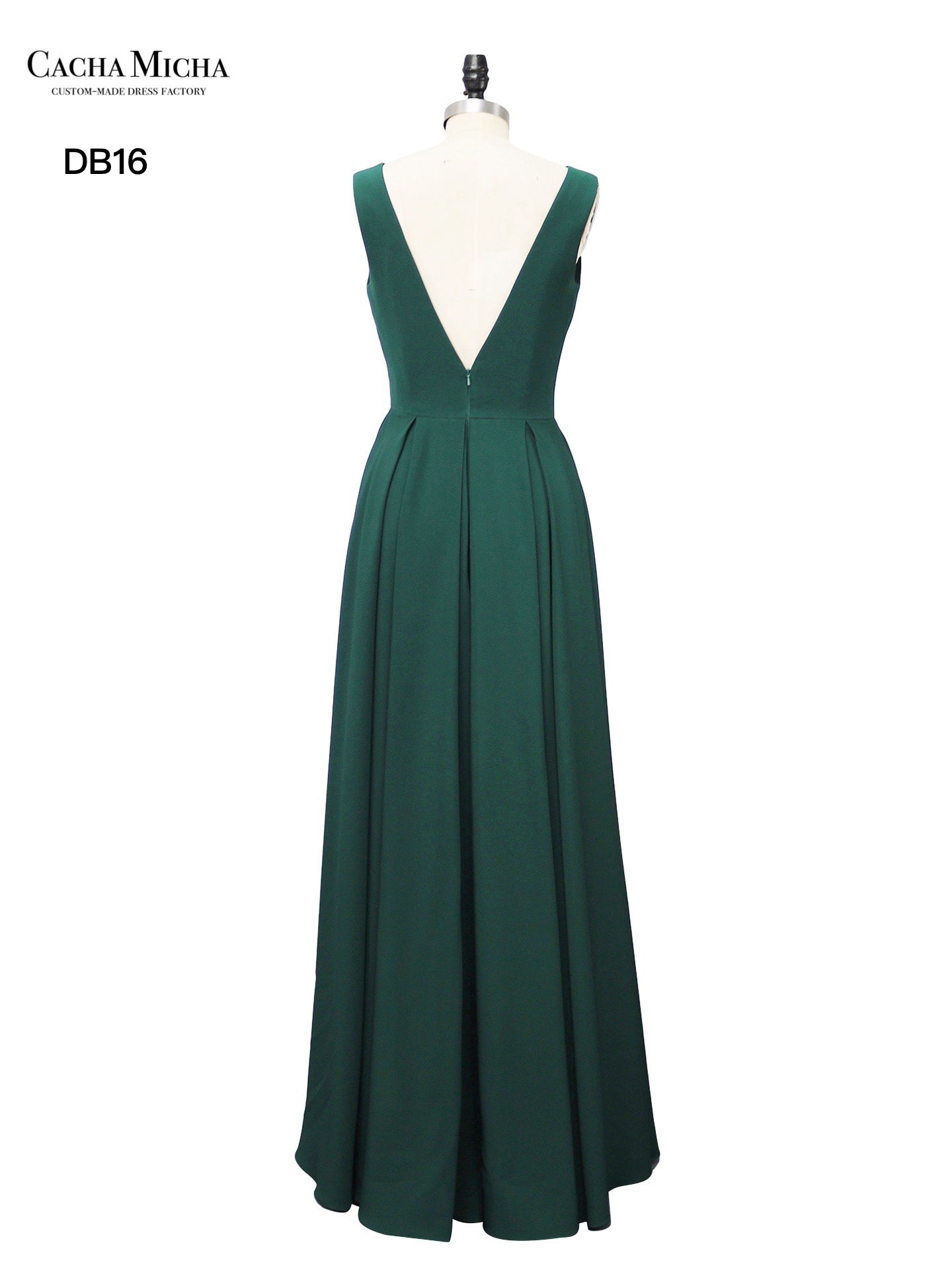 V Neck Emerald Green Crepe Bridesmaid Dress DB16