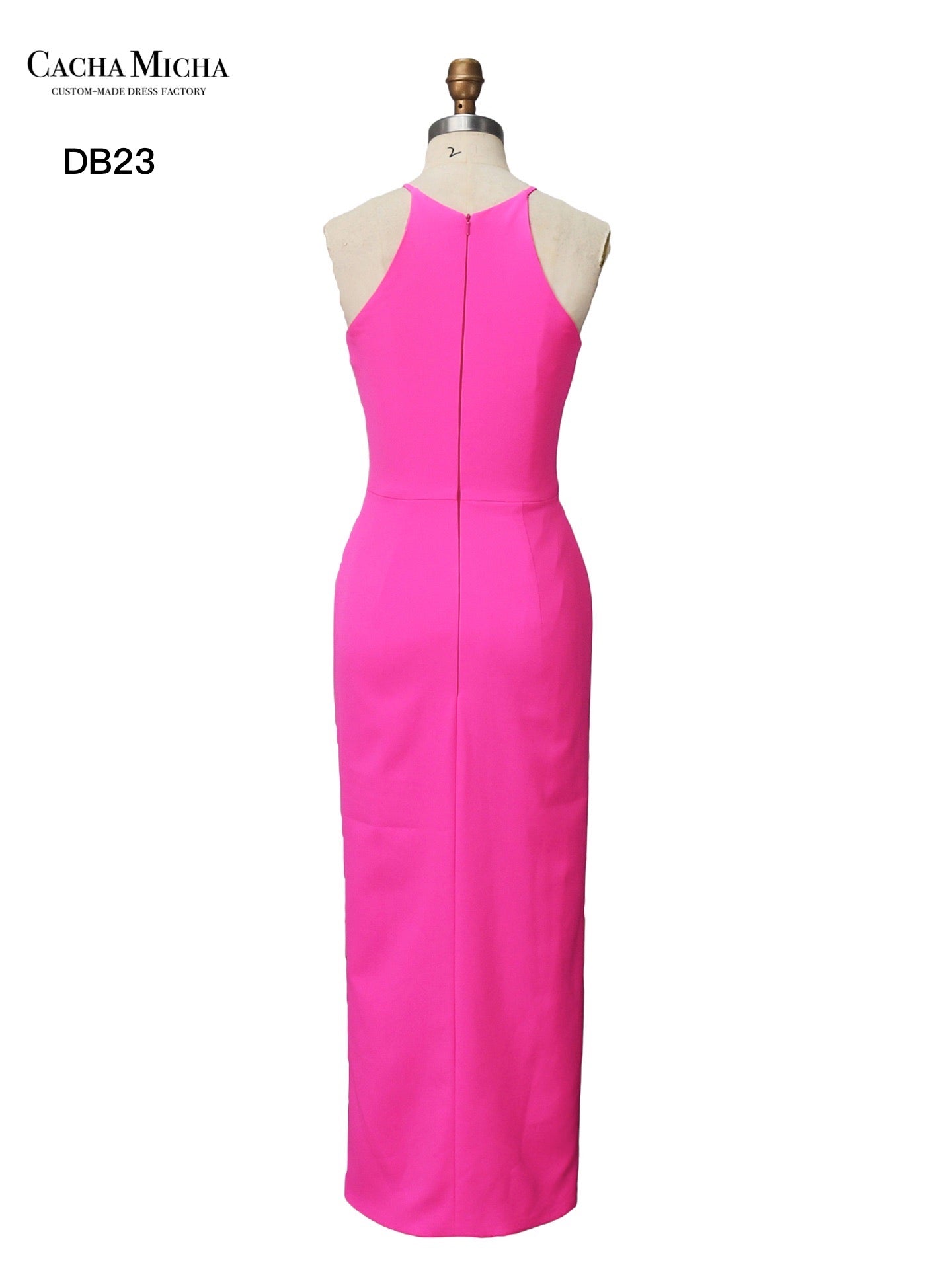 Halter Neck Fushcia Crepe Knee Length Bridesmaid Dress DB23