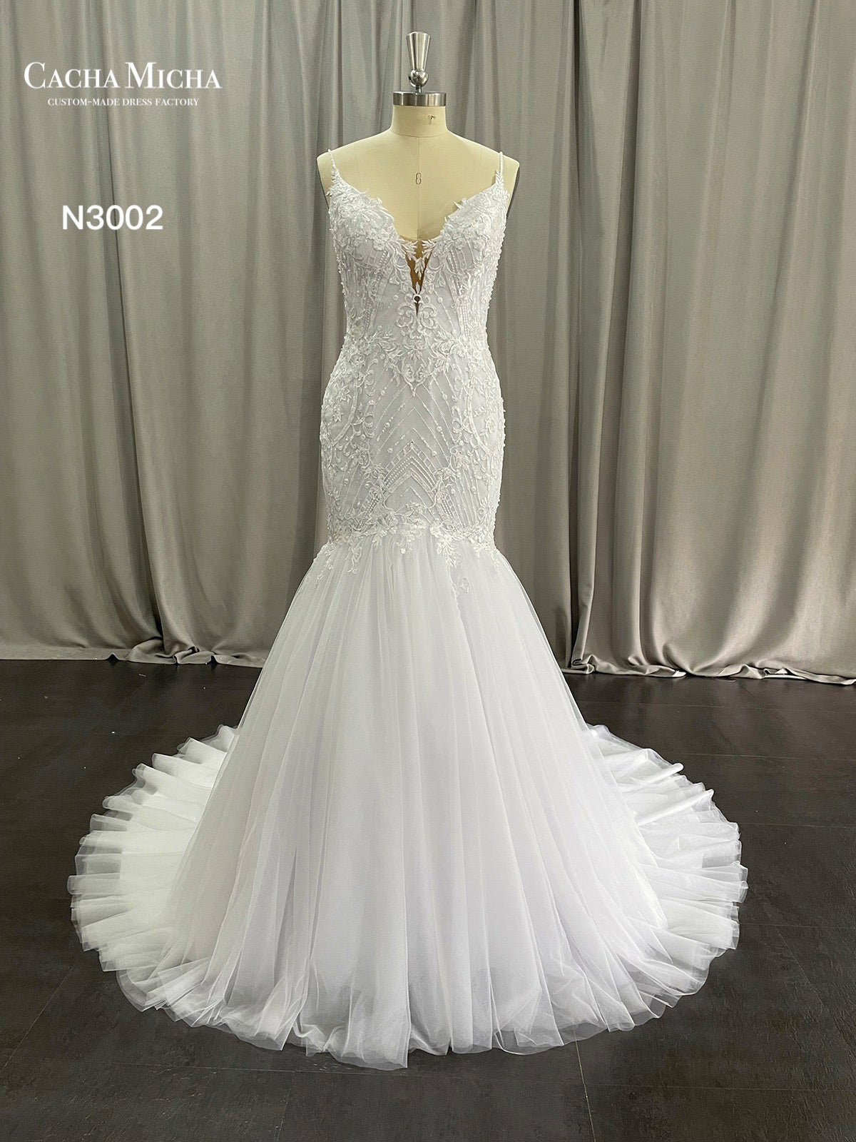 Lace Trumpet White Wedding Dress N3002