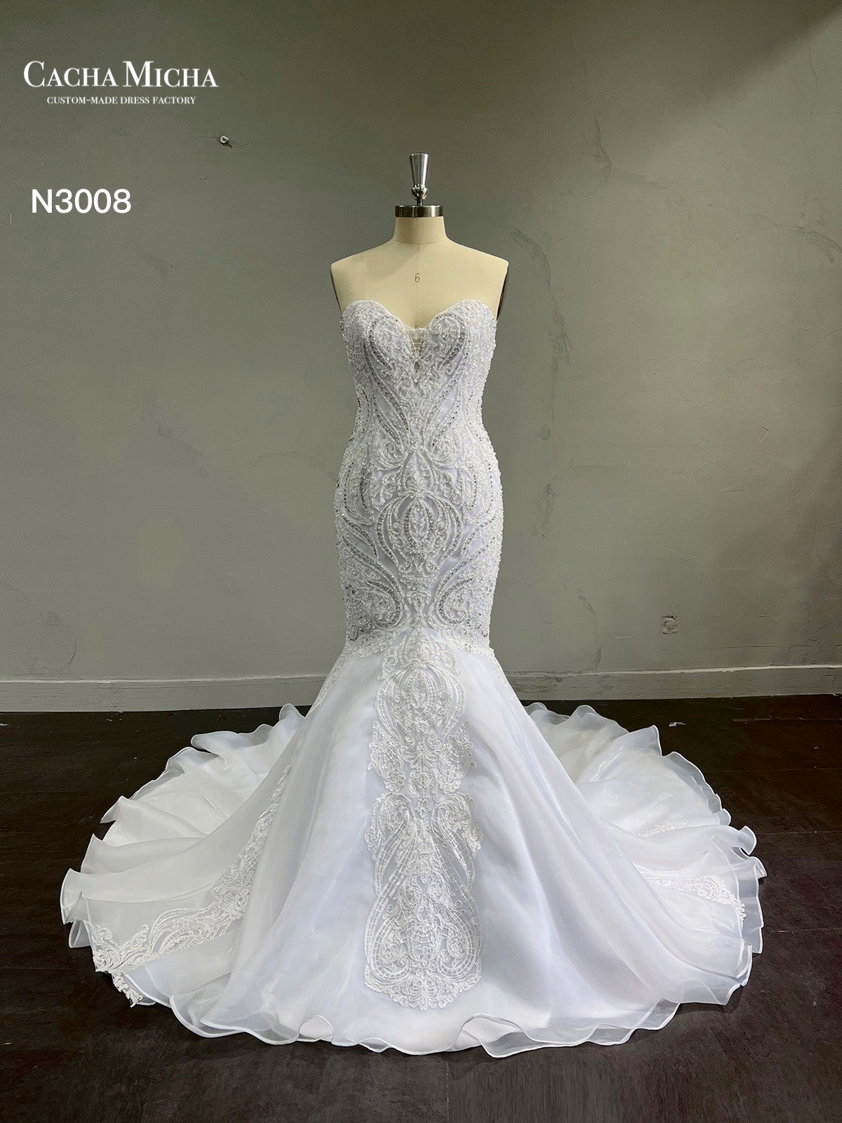 Heavy Beaded Lace Mermaid Wedding Dress N3008