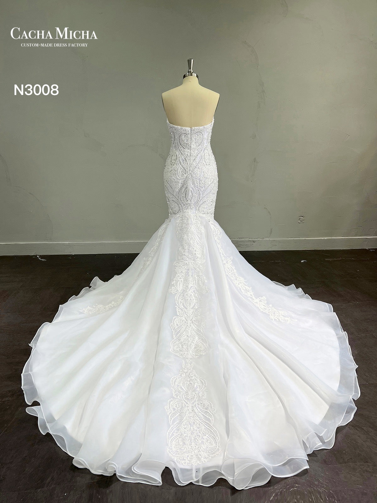 Heavy Beaded Lace Mermaid Wedding Dress N3008