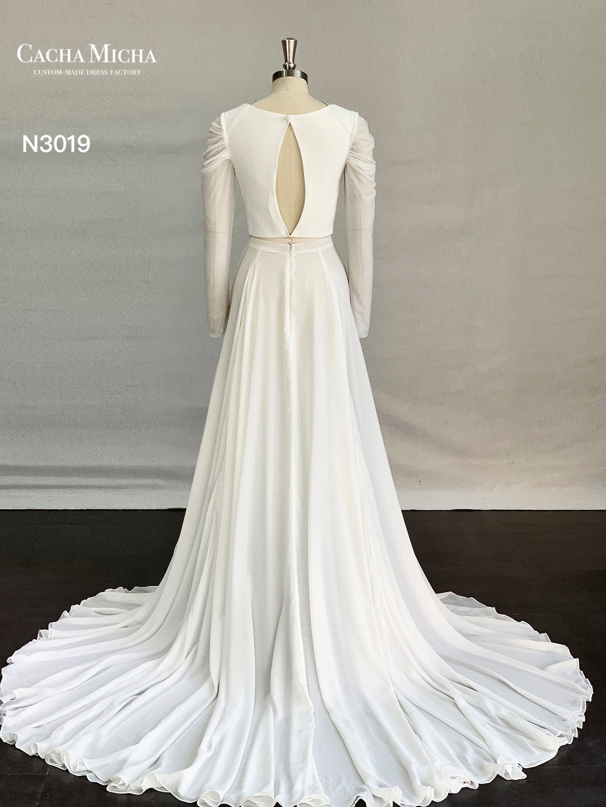 Long Sleeves 2 Pieces  Chiffon Wedding Dress N3019