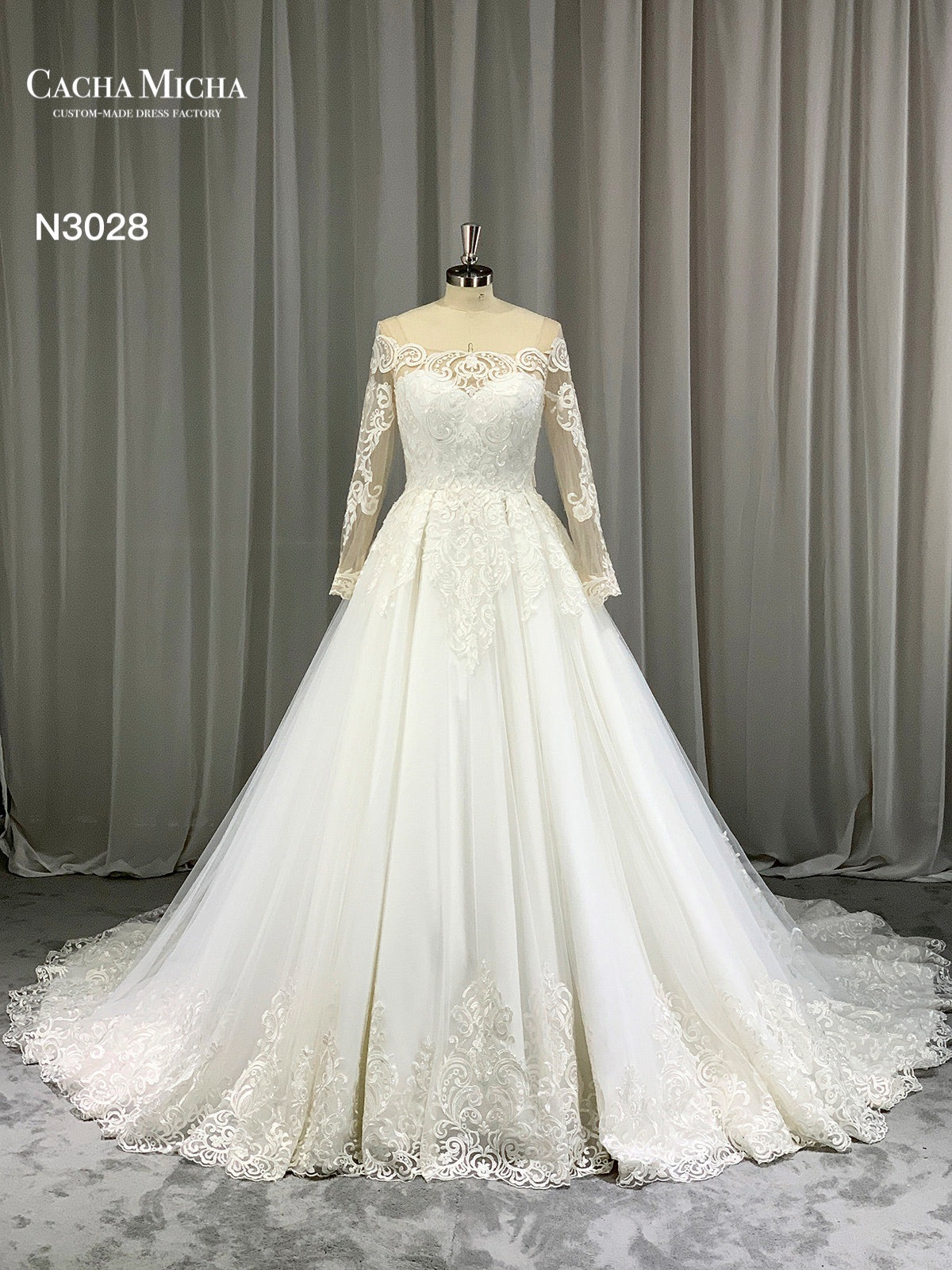 Lace Long Sleeves Ball Gown Wedding Dress N3028