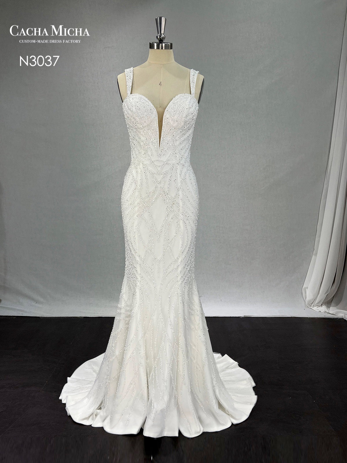 Heavy Beaded Backless Mermaid Wedding Dress N3037