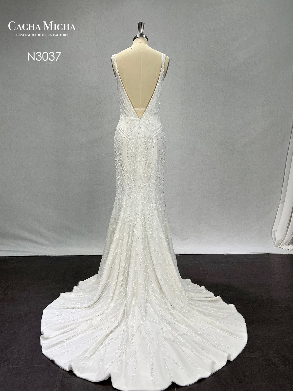 Heavy Beaded Backless Mermaid Wedding Dress N3037