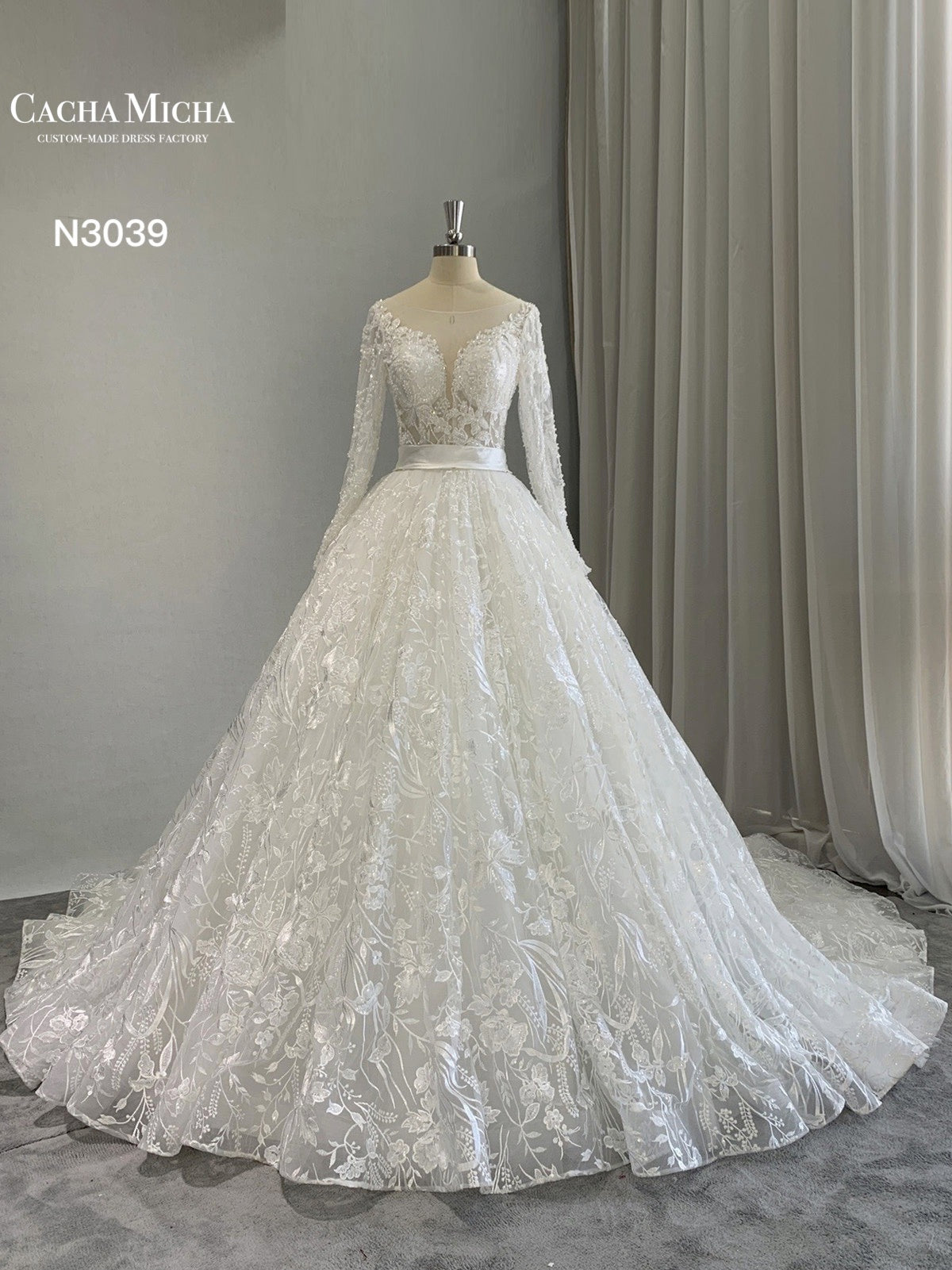 Heavy Beaded Lace Ball Gown Wedding Dress N3039