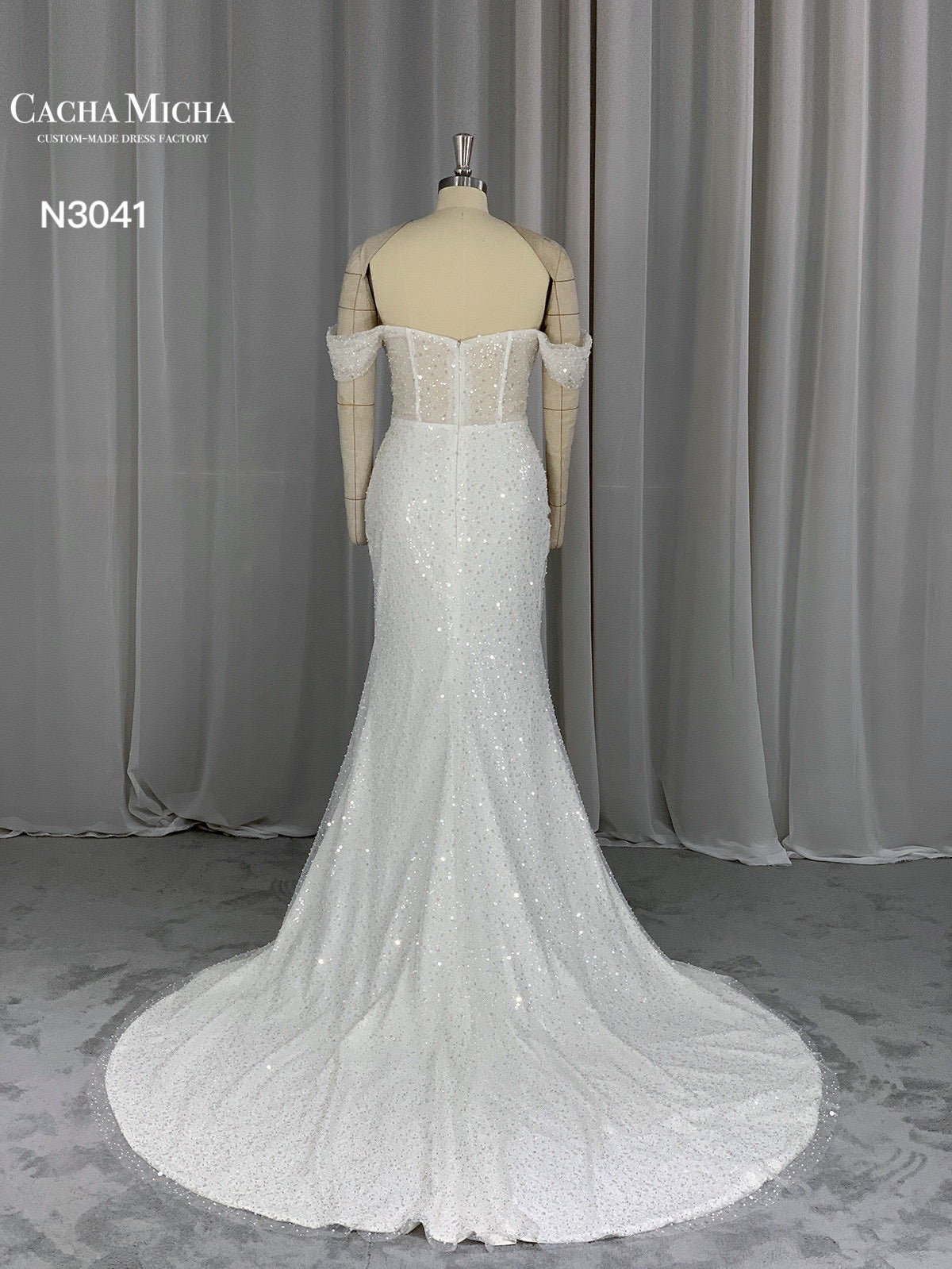 Heavy Beaded Mermaid Wedding Dress With Detachable Train N3041