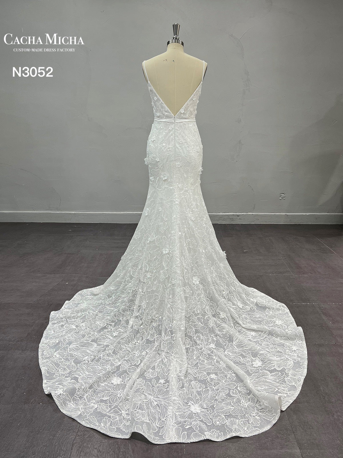 3D Flowers Square Neckline Lace Wedding Dress N3052