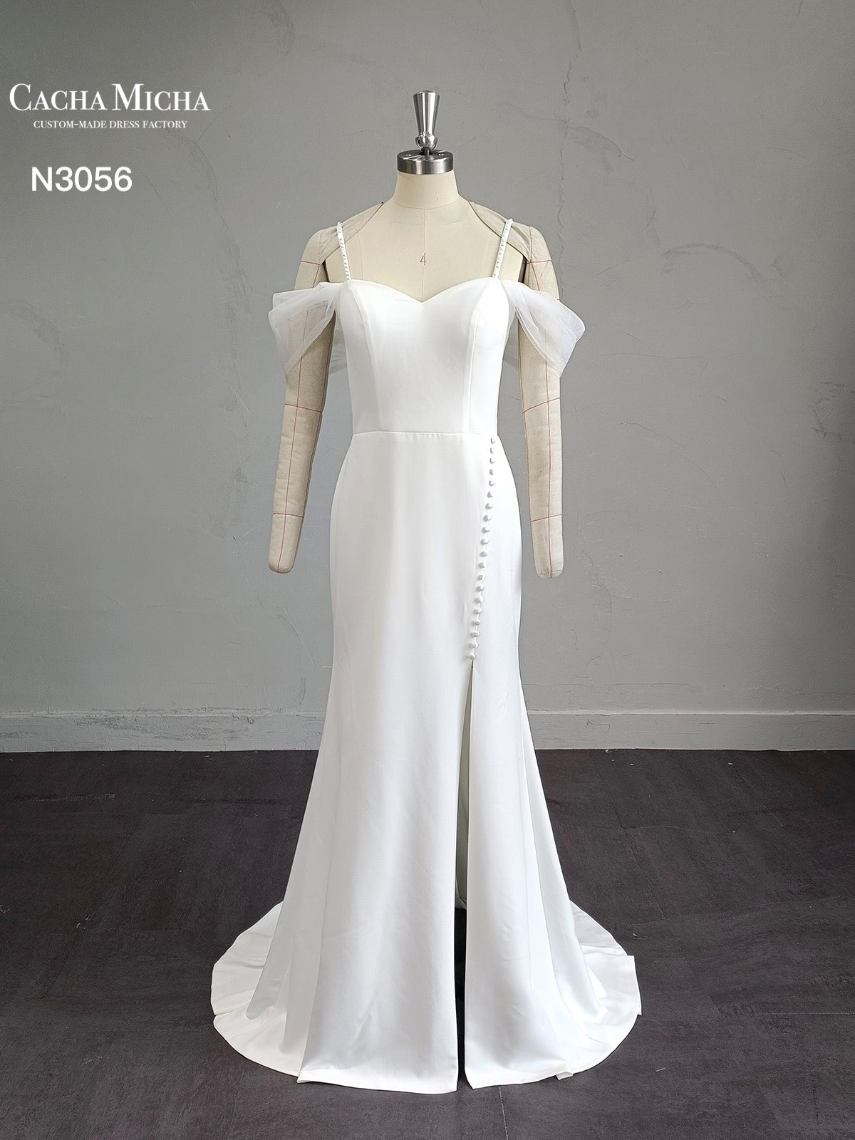 Unique Side Slit Crepe Mermaid Wedding Dress N3056