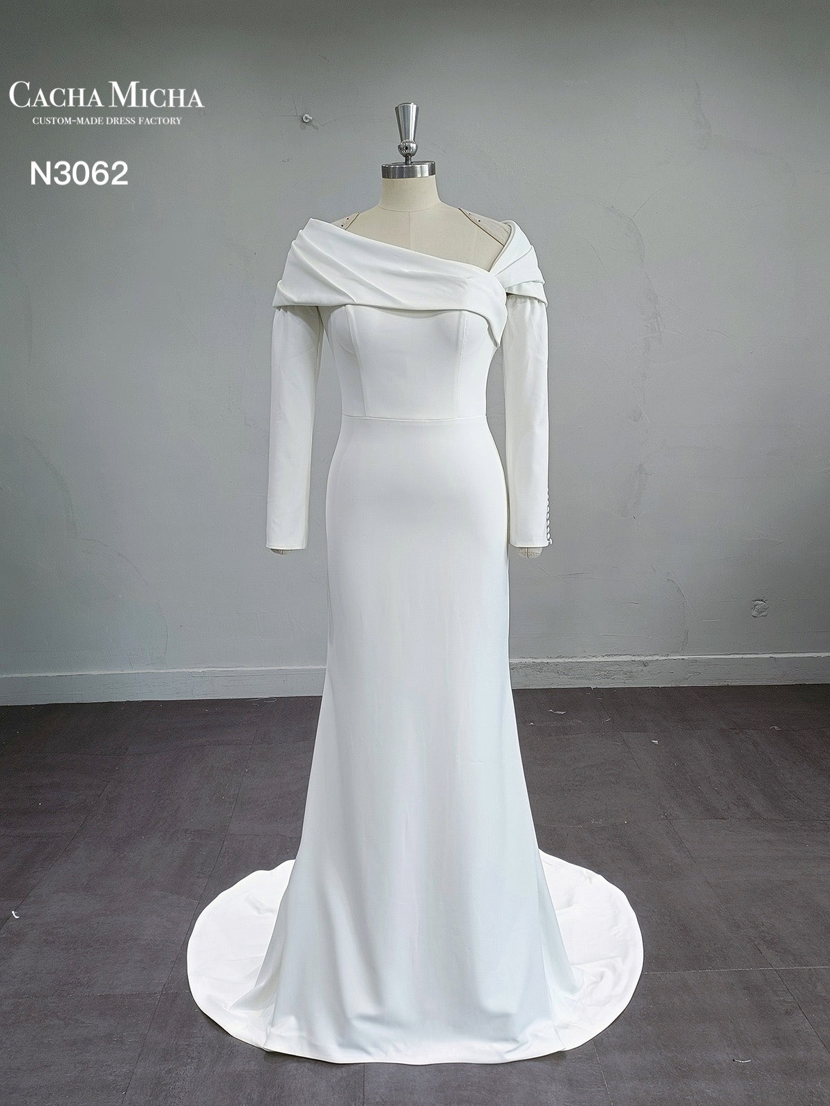 Detachable Shoulder Crepe Mermaid Wedding Dress N3062