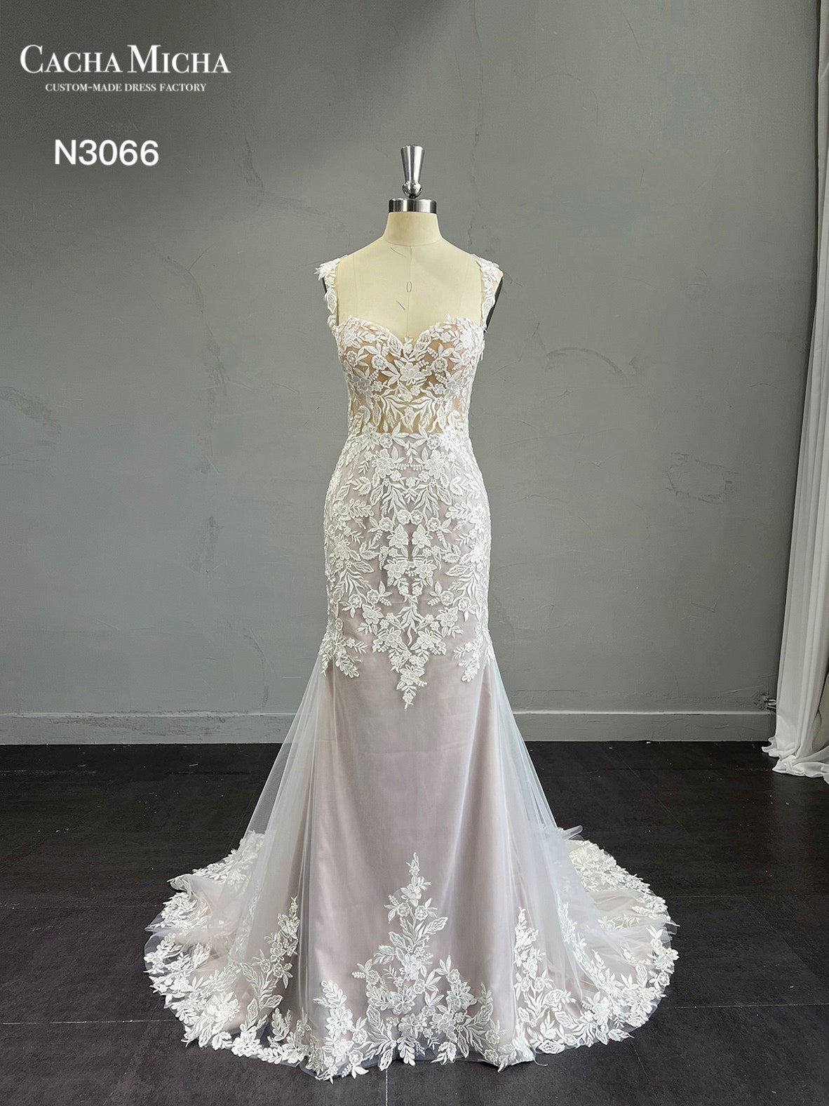 See Through Back Lace Mermaid Wedding Dress N3066