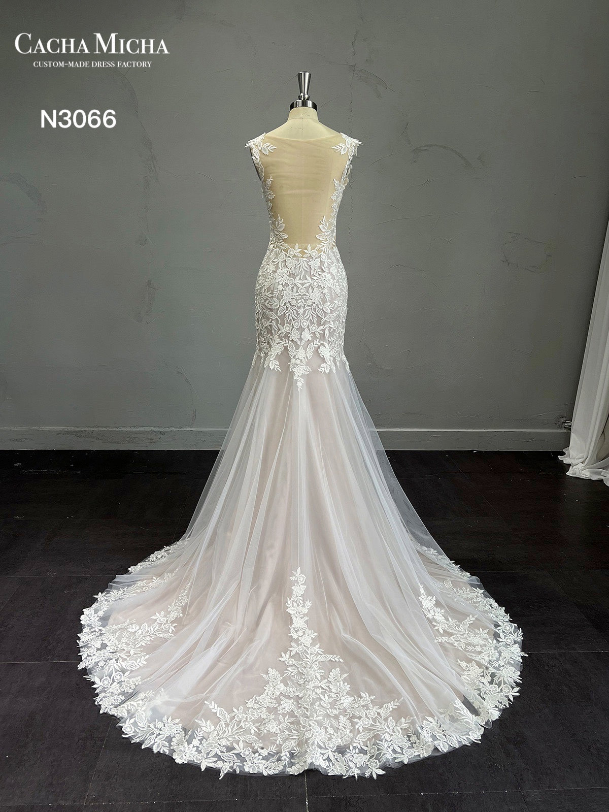 See Through Back Lace Mermaid Wedding Dress N3066