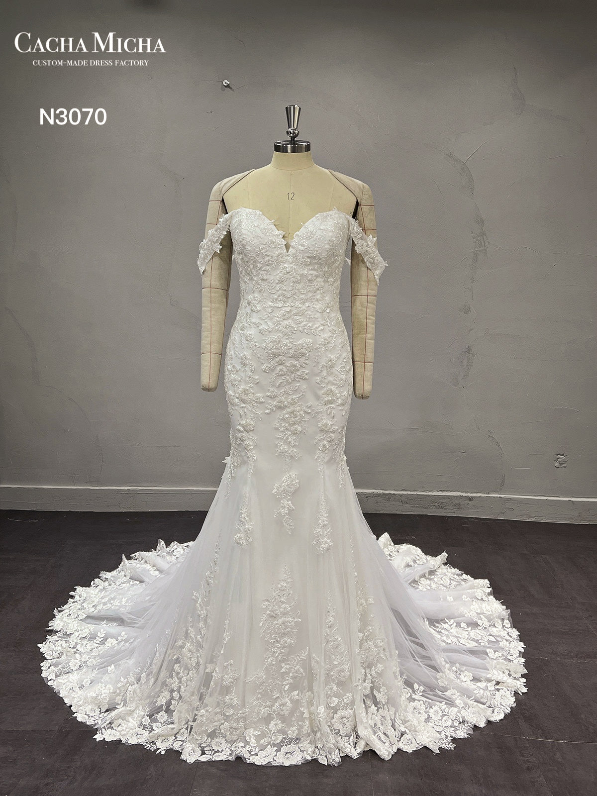Heavy Beaded Lace Mermaid Wedding Dress N3070