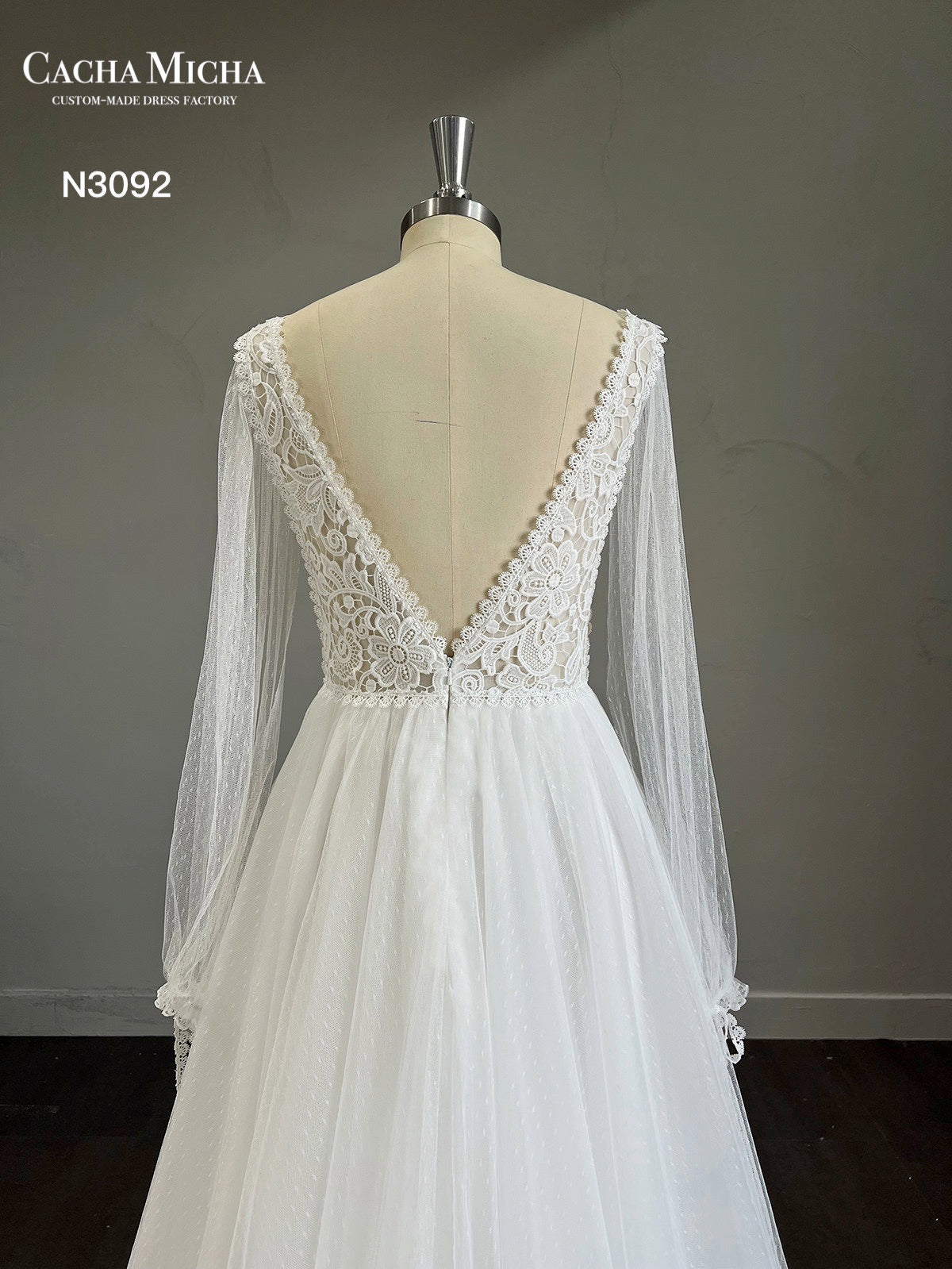 Lace Long Sleeves A Line Boho Wedding Dress N3092