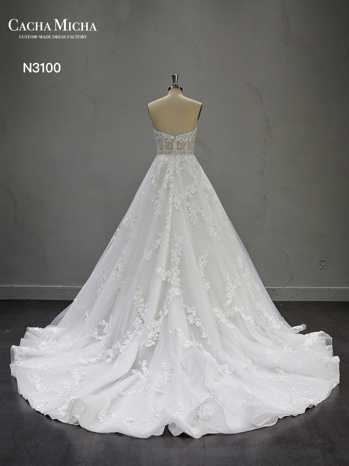 Hand Beaded Lace Ball Gown Wedding Dress N3100