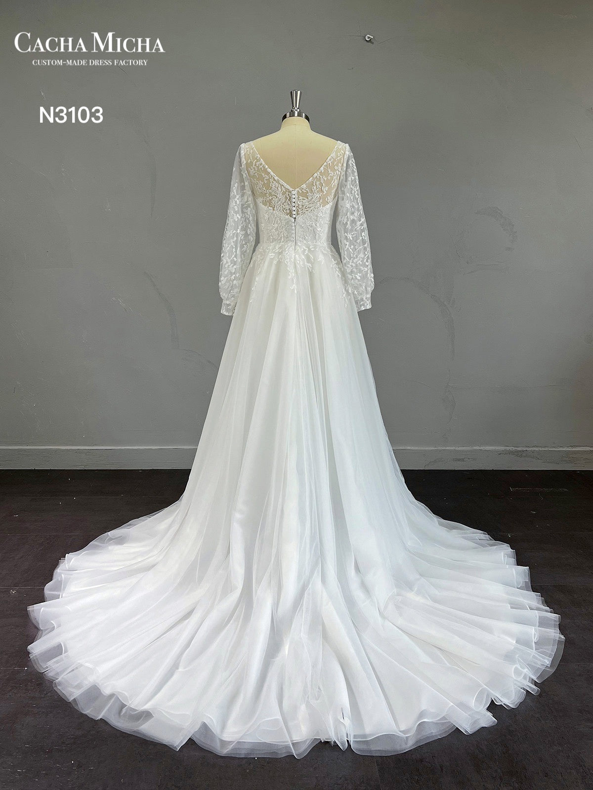 Lace Long Sleeves Classic Boho Wedding Dress N3103