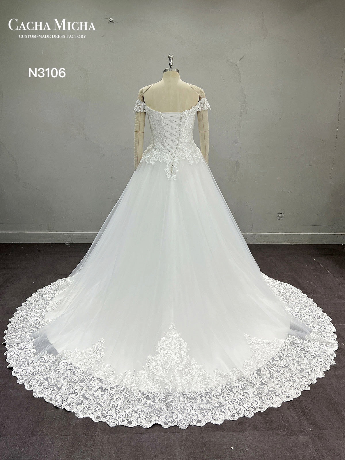 Off Shoulder Lace A Line Wedding Dress N3106