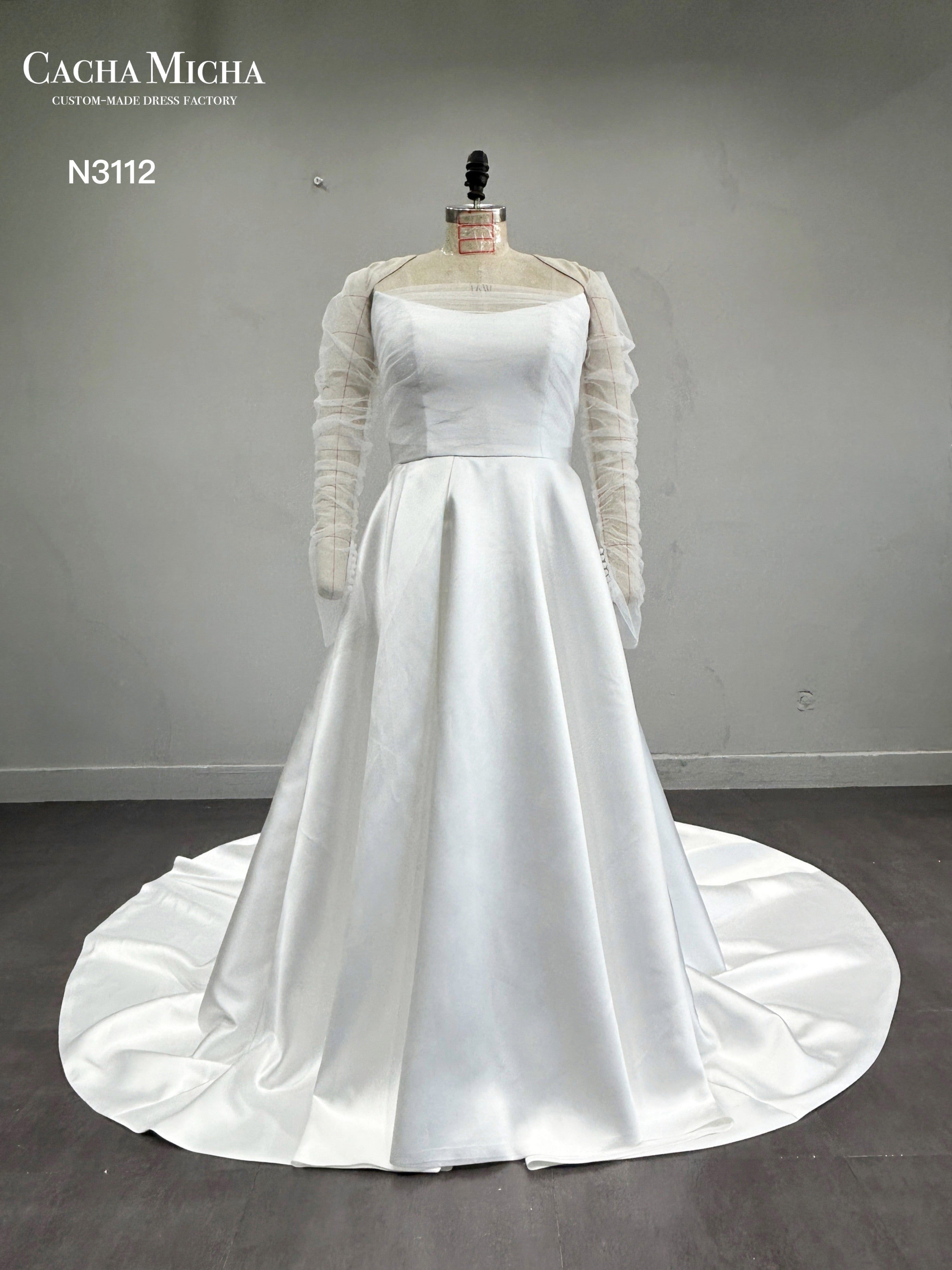 Scoop Neckline Mikado Satin Wedding Dress N3112