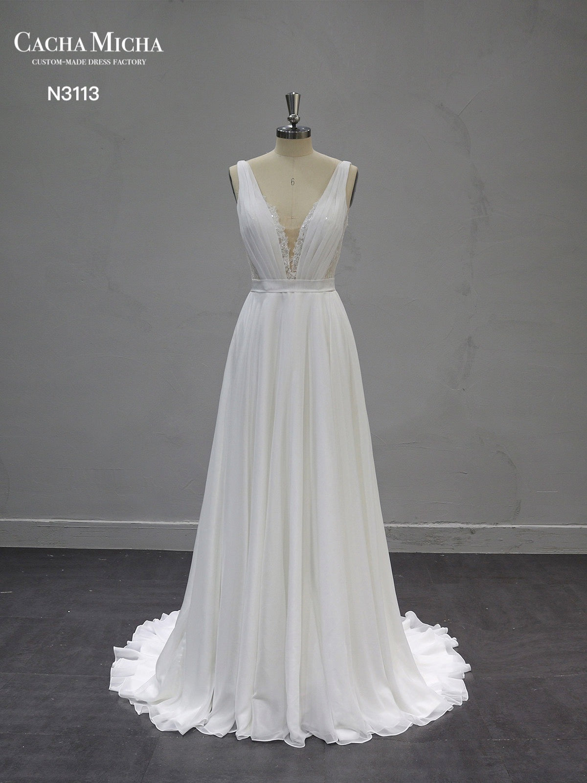 Simple And Romantic Ruched Chiffon Wedding Dress N3113