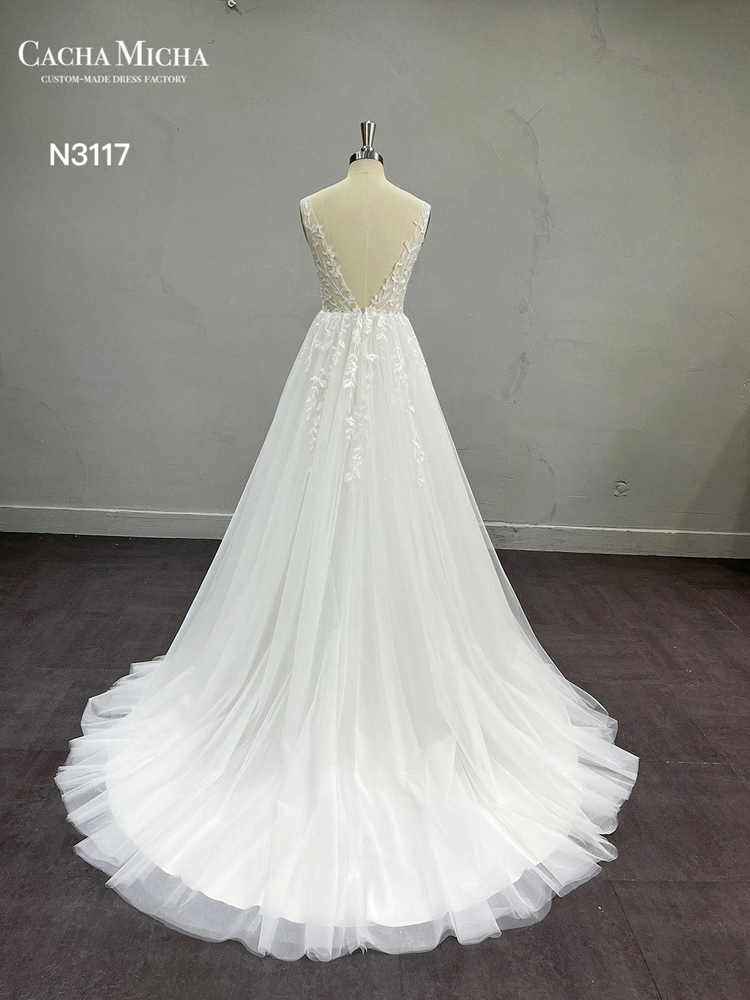 Affordable Soft Tulle with Lace A Line Wedding Dress N3117