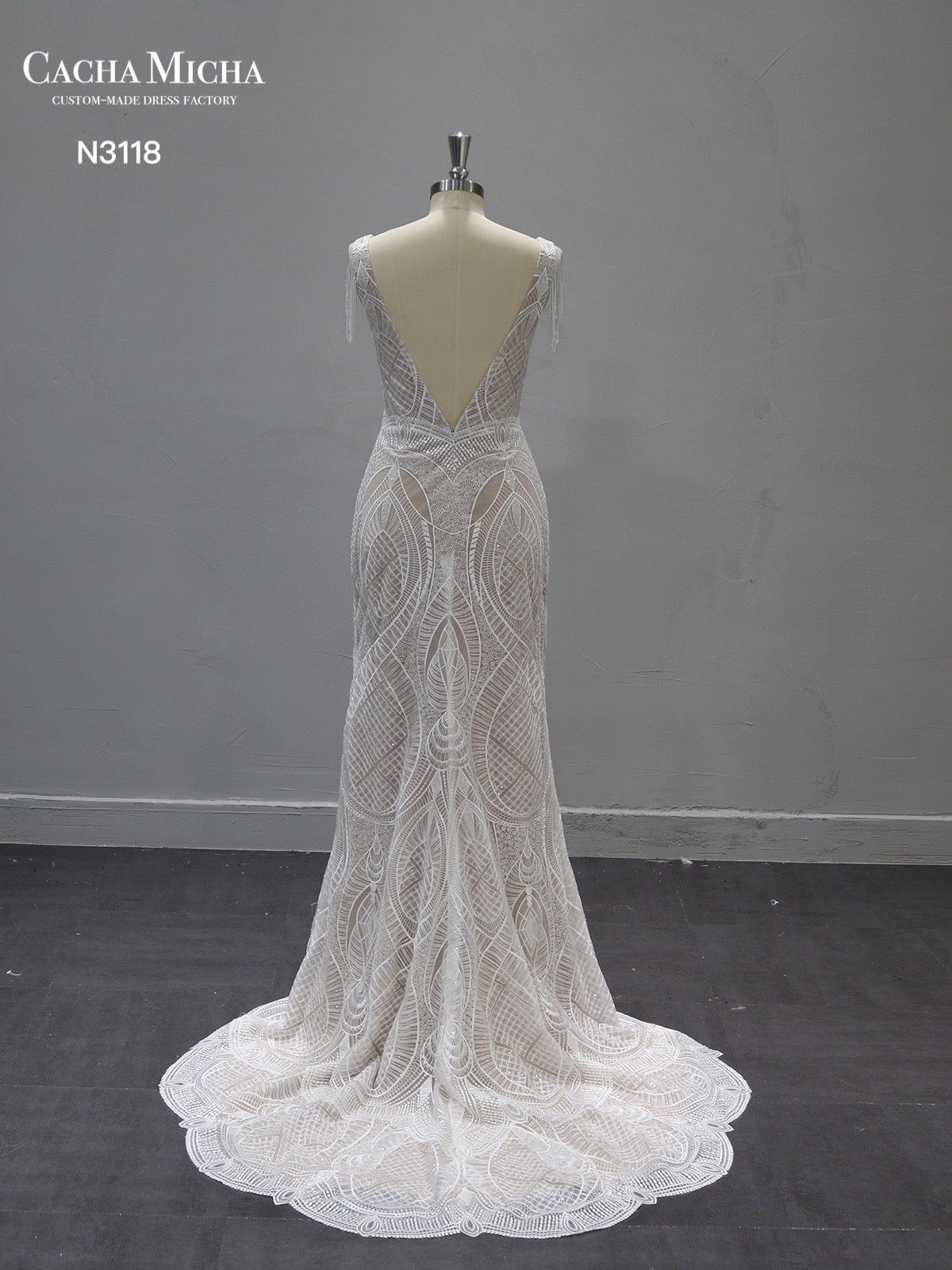 Bohemia Lace Mermaid Wedding Dress With Champagne Lining N3118