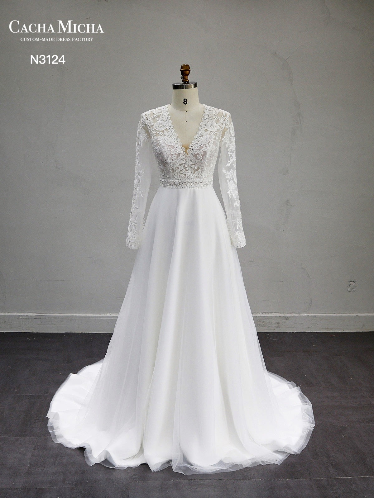 Lace Long Sleeves A Line Wedding Dress N3124