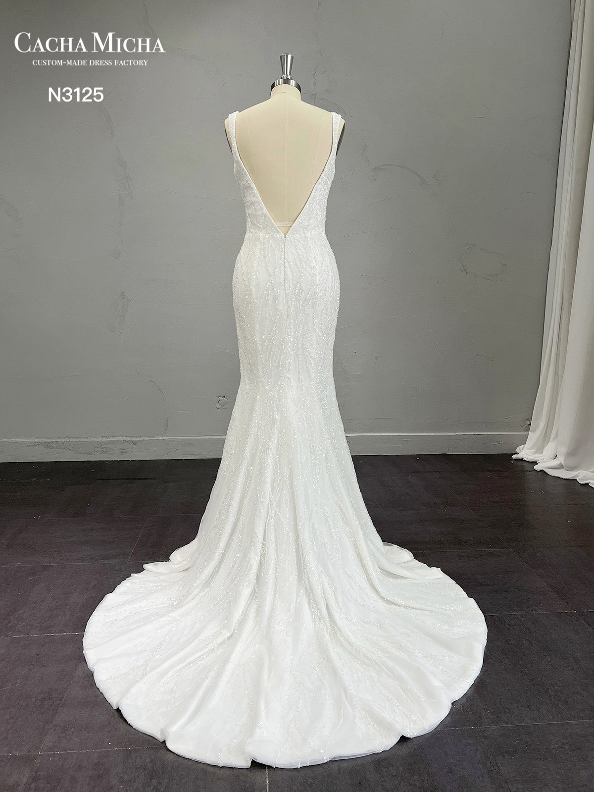 Sexy Backless Beaded Lace Mermaid Wedding Dress N3125