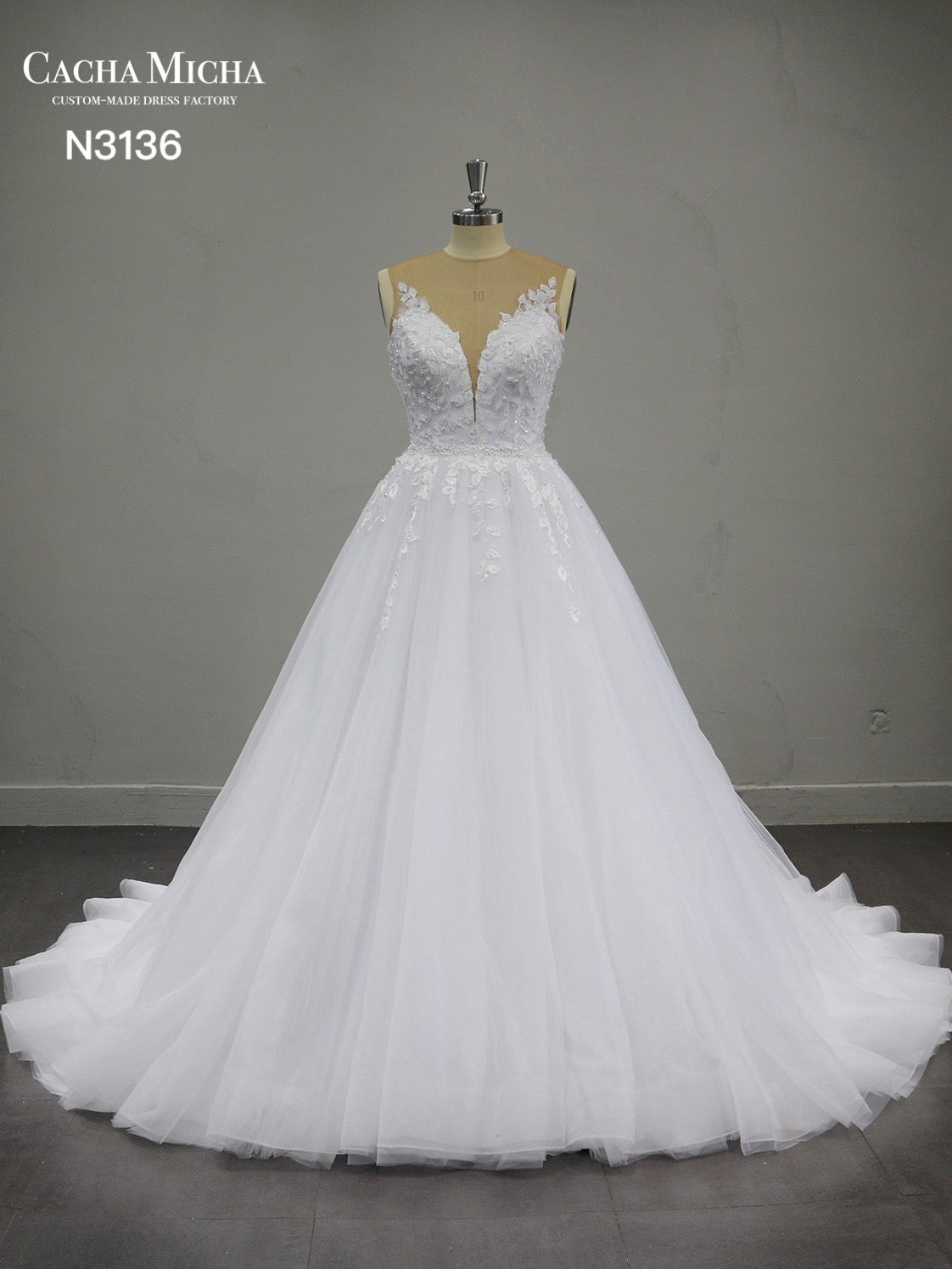 Beaded Lace A Line Wedding Dress In White N3136