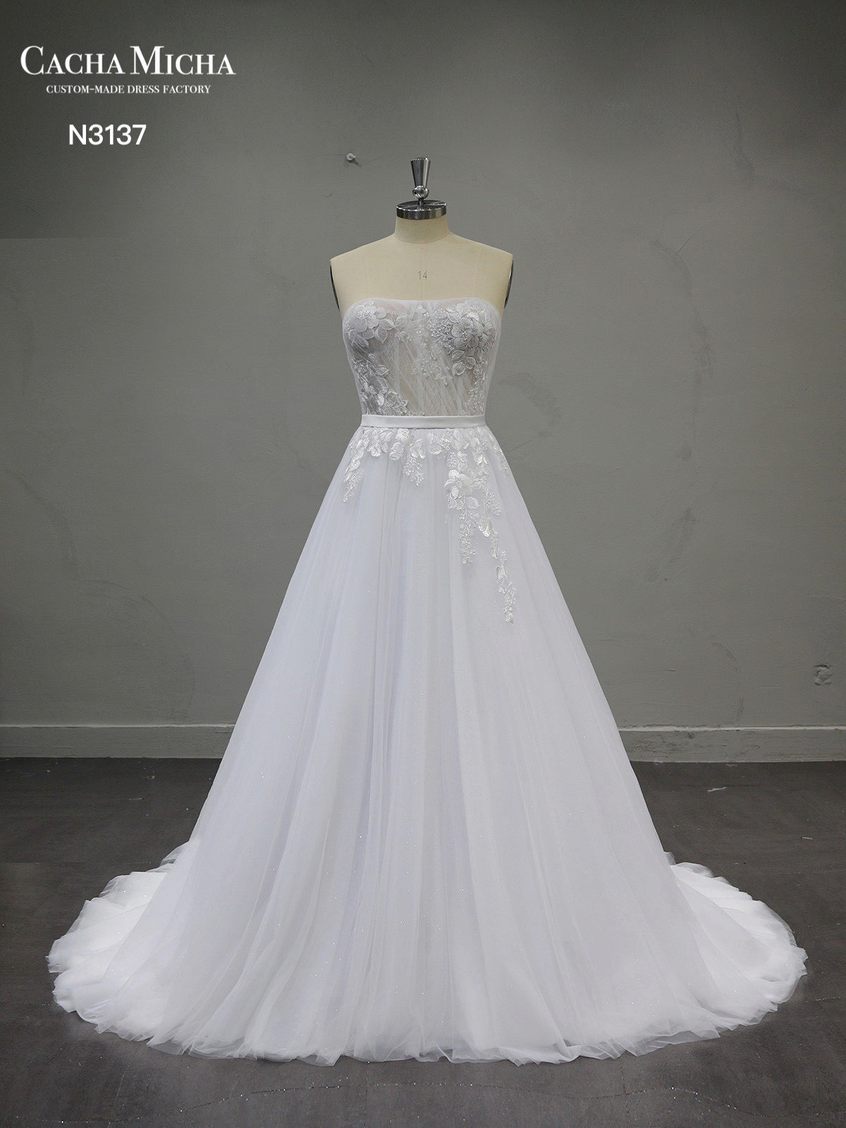 Lace Strapless A Line Wedding Dress N3137