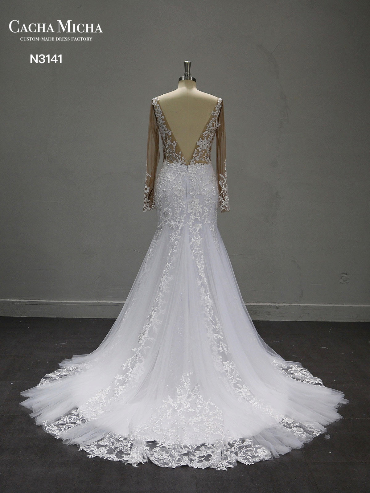 Long Sleeves Lace Mermaid Wedding Dress N3141