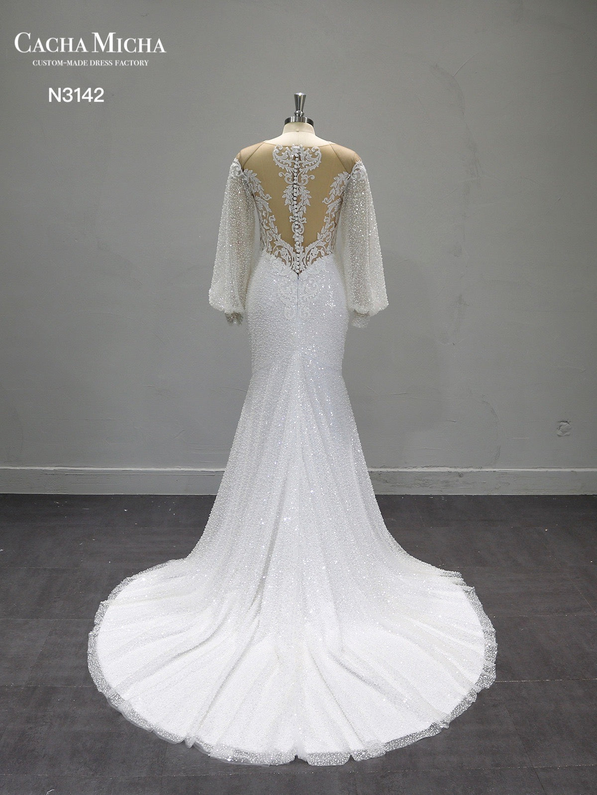 Long Sleeves Heavy Beaded Mermaid Wedding Dress N3142