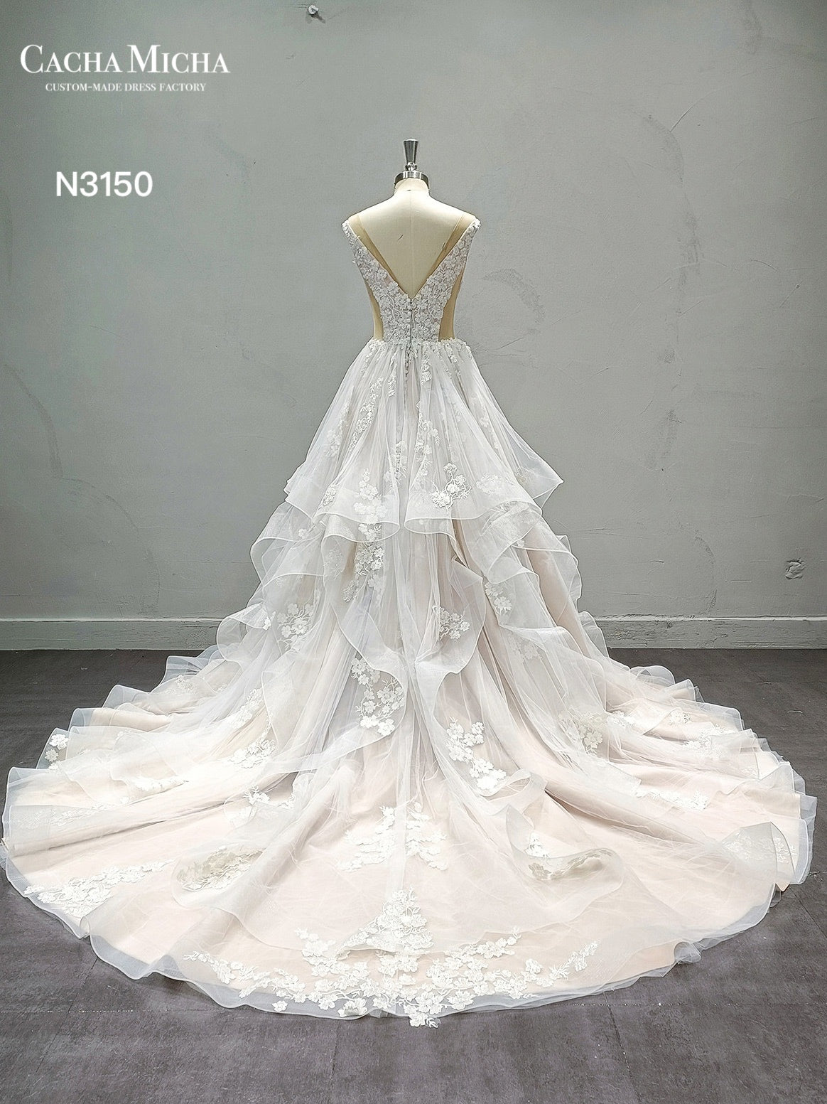 Champagne Color Heavy Beaded Ruffle Skirt Wedding Dress N3150