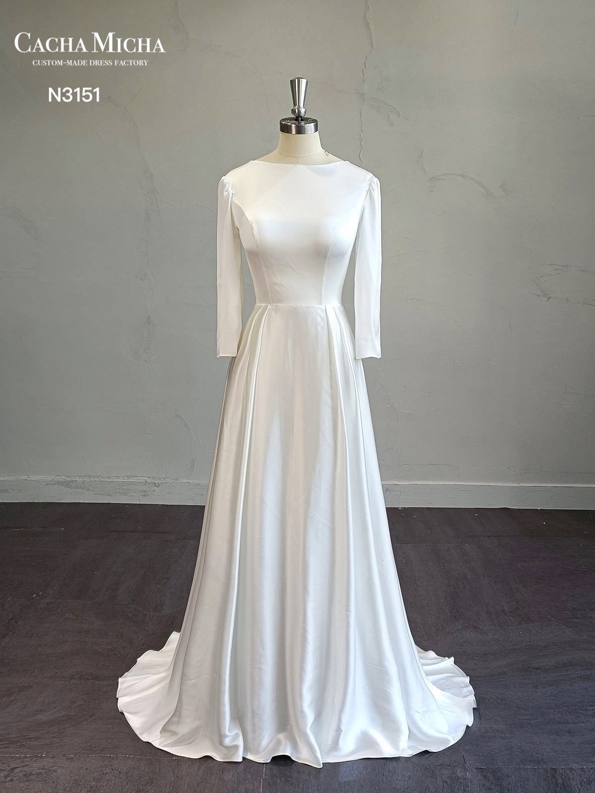 Elegant Charmuse Satin Long Sleeves Wedding Dress N3151
