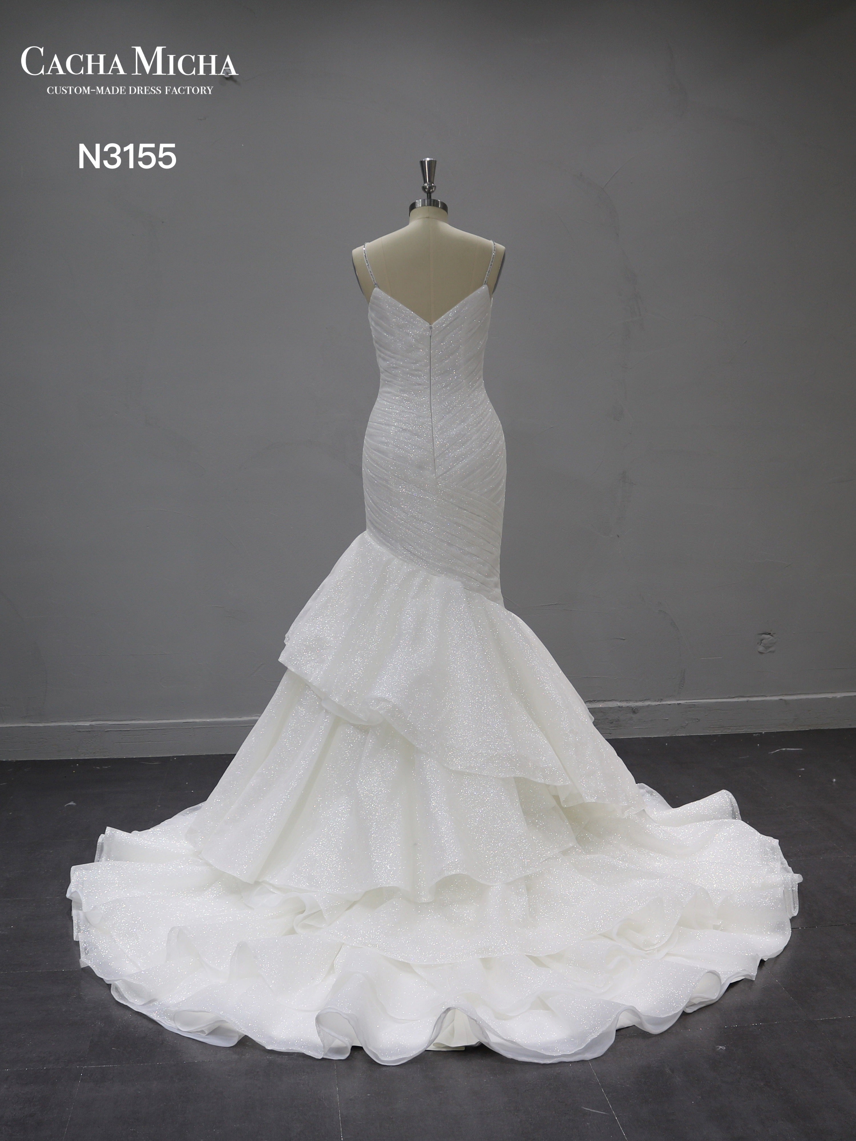 Shinny Glitter Fabric Pleated Mermaid Wedding Dress N3155